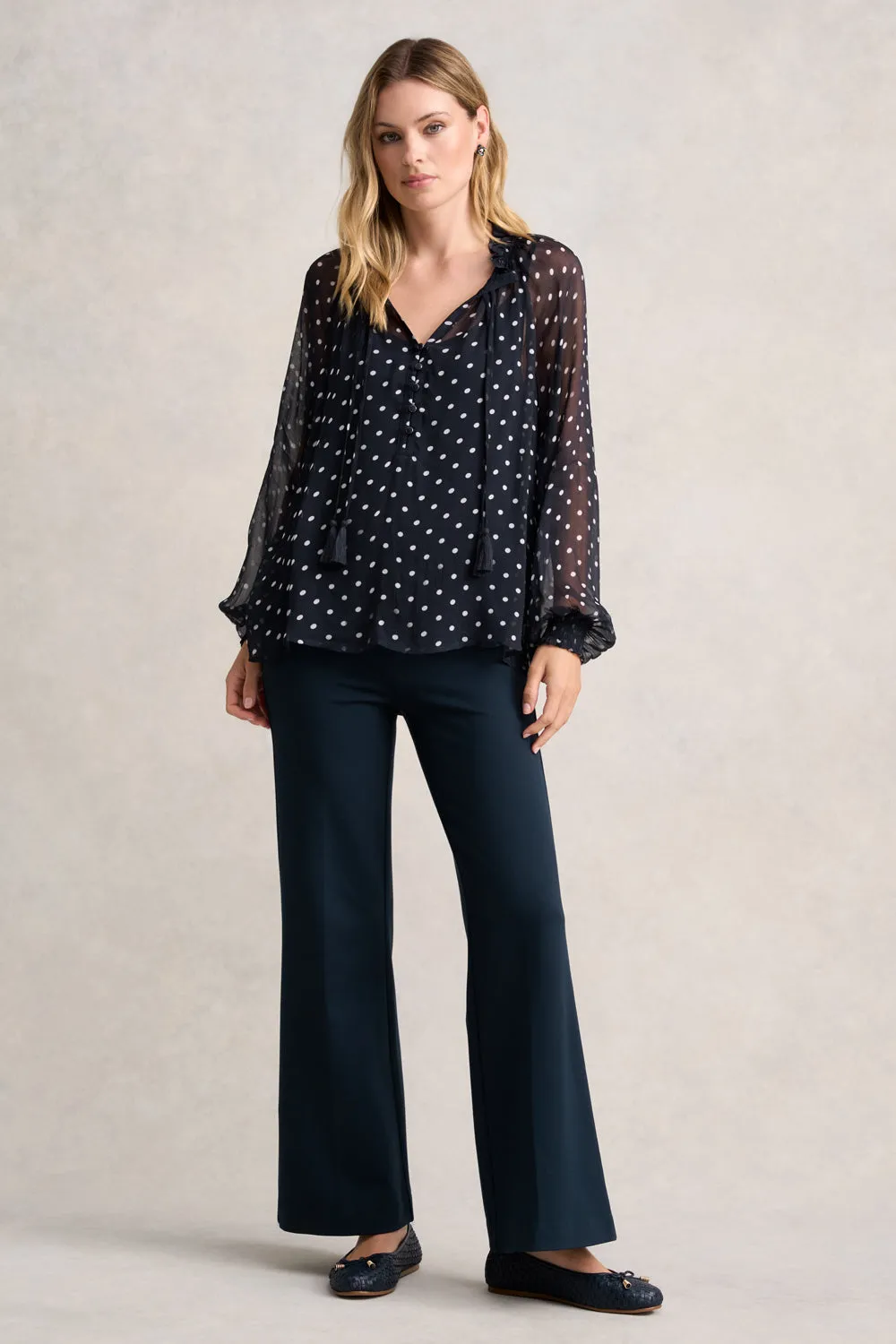 Crinkle Viscose Blouse - Deep Navy Spot