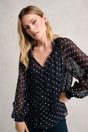 Crinkle Viscose Blouse - Deep Navy Spot