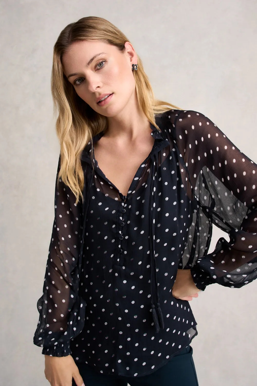 Crinkle Viscose Blouse - Deep Navy Spot