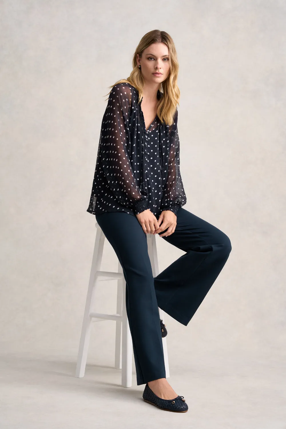 Crinkle Viscose Blouse - Deep Navy Spot