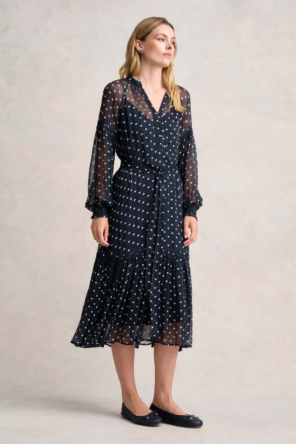 Crinkle Viscose Dress - Deep Navy Spot