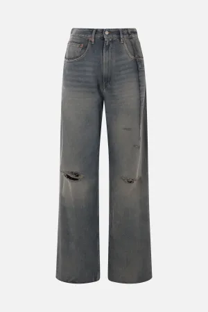 denim jeans with inverted pleats