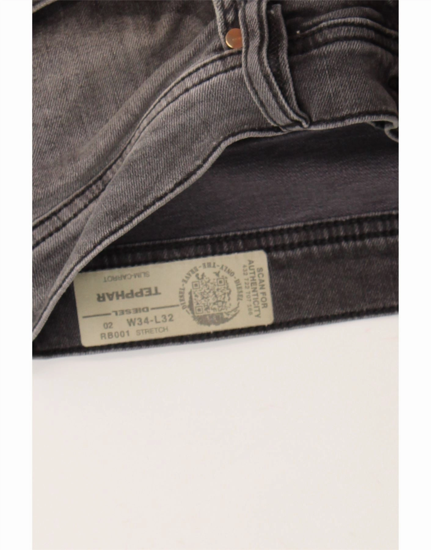 DIESEL Mens Tapered Carrot Slim Jeans W34 L32 Black Cotton