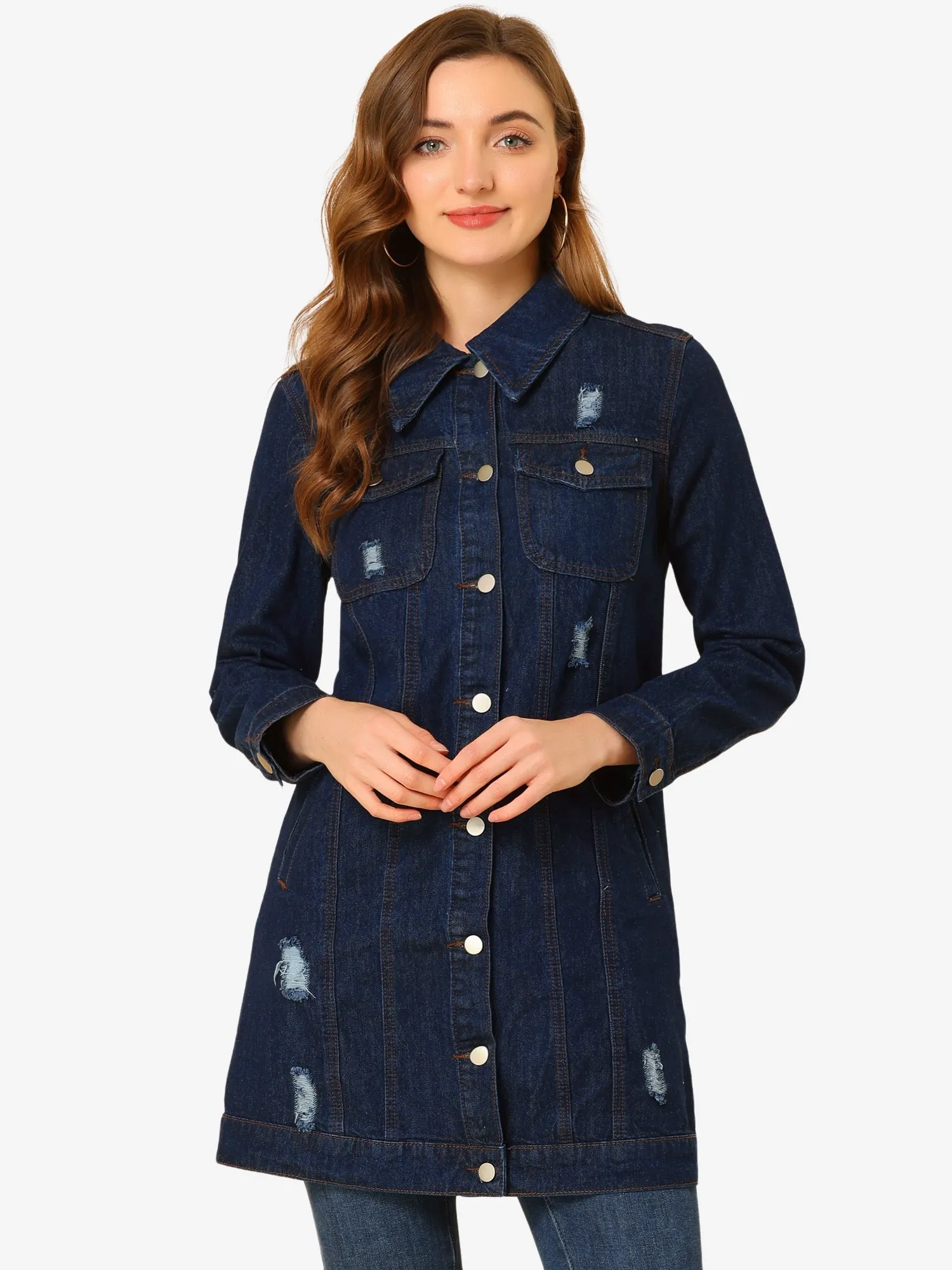 Distressed Long Sleeve Ripped Casual Denim Jacket