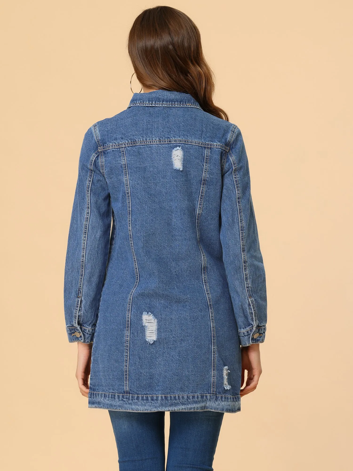 Distressed Long Sleeve Ripped Casual Denim Jacket