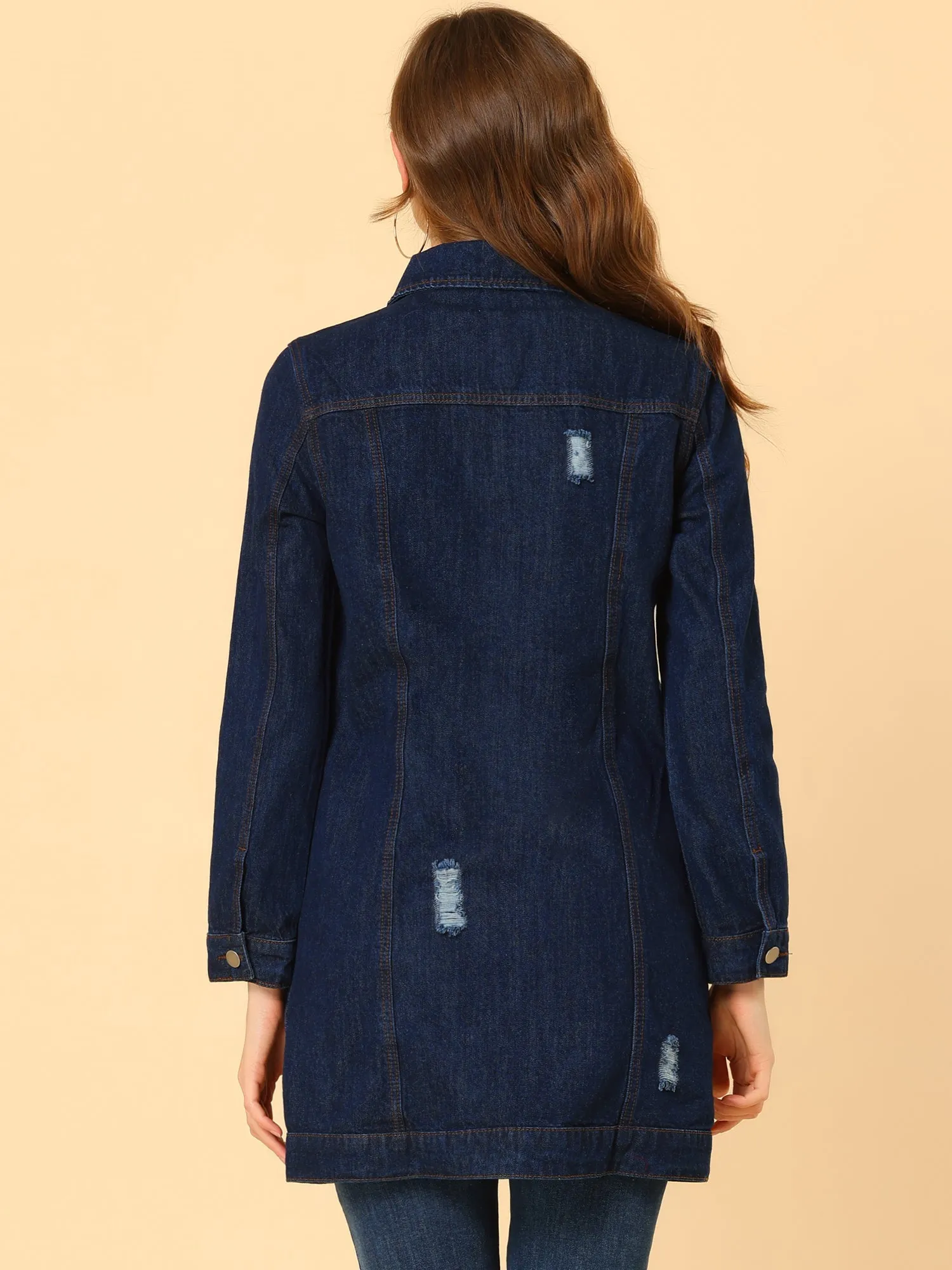 Distressed Long Sleeve Ripped Casual Denim Jacket