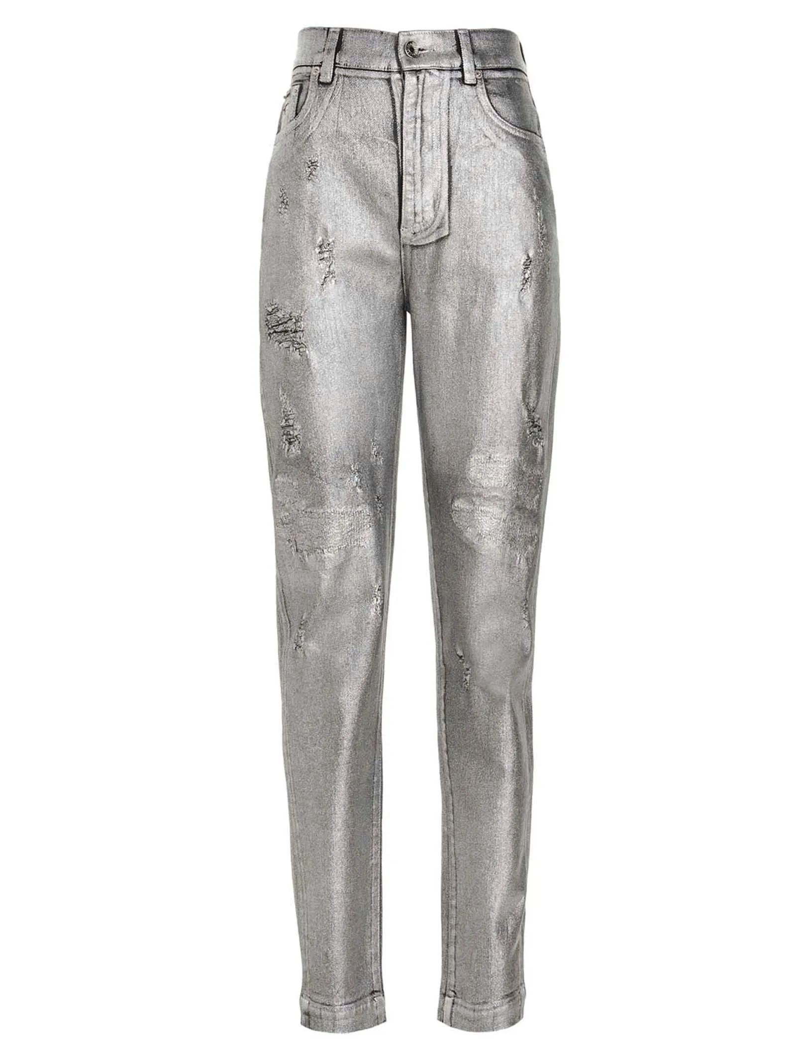 Dolce & Gabbana High-Waisted Distressed Metallic Jeans