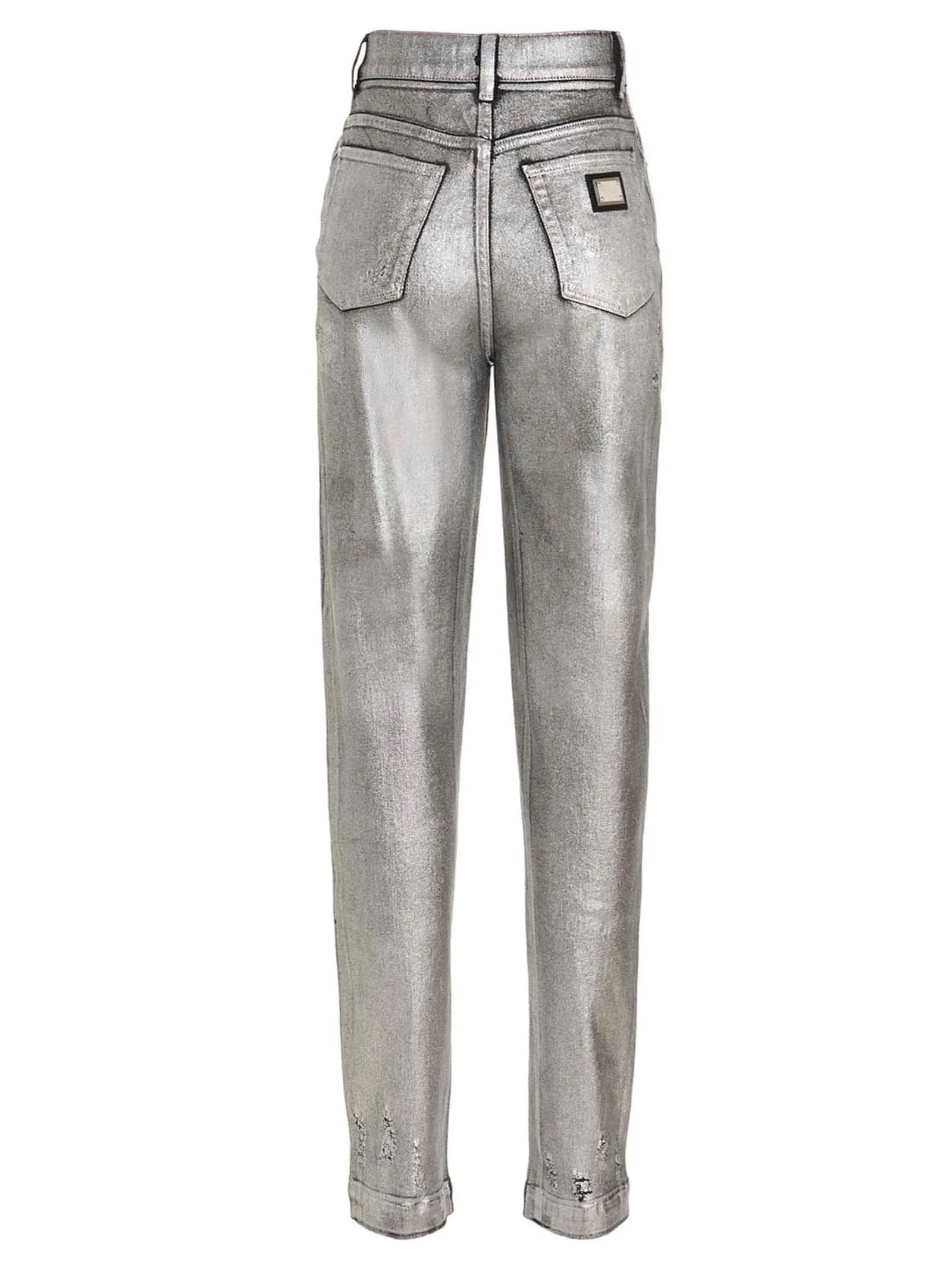 Dolce & Gabbana High-Waisted Distressed Metallic Jeans