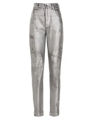 Dolce & Gabbana High-Waisted Distressed Metallic Jeans