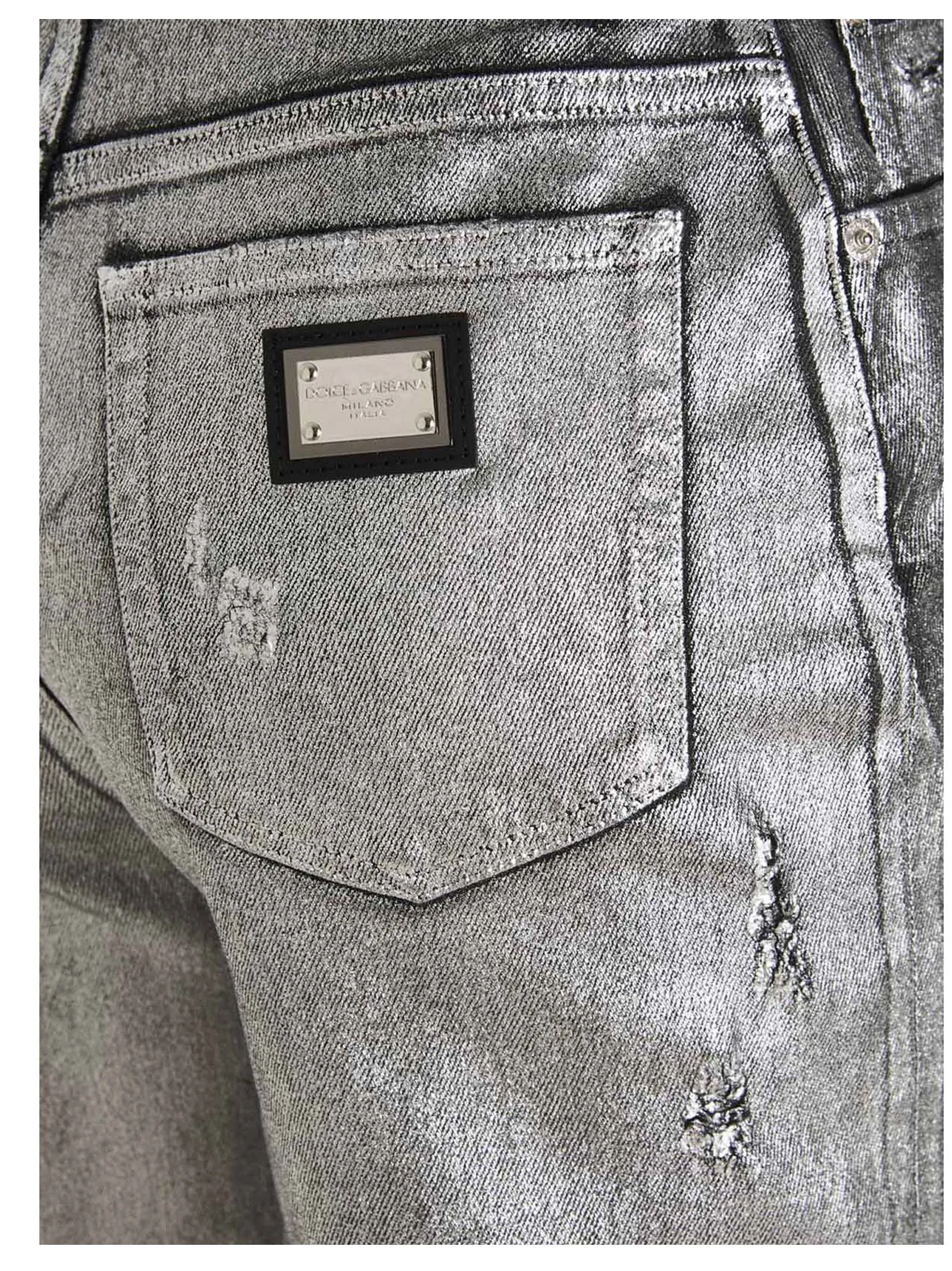 Dolce & Gabbana High-Waisted Distressed Metallic Jeans
