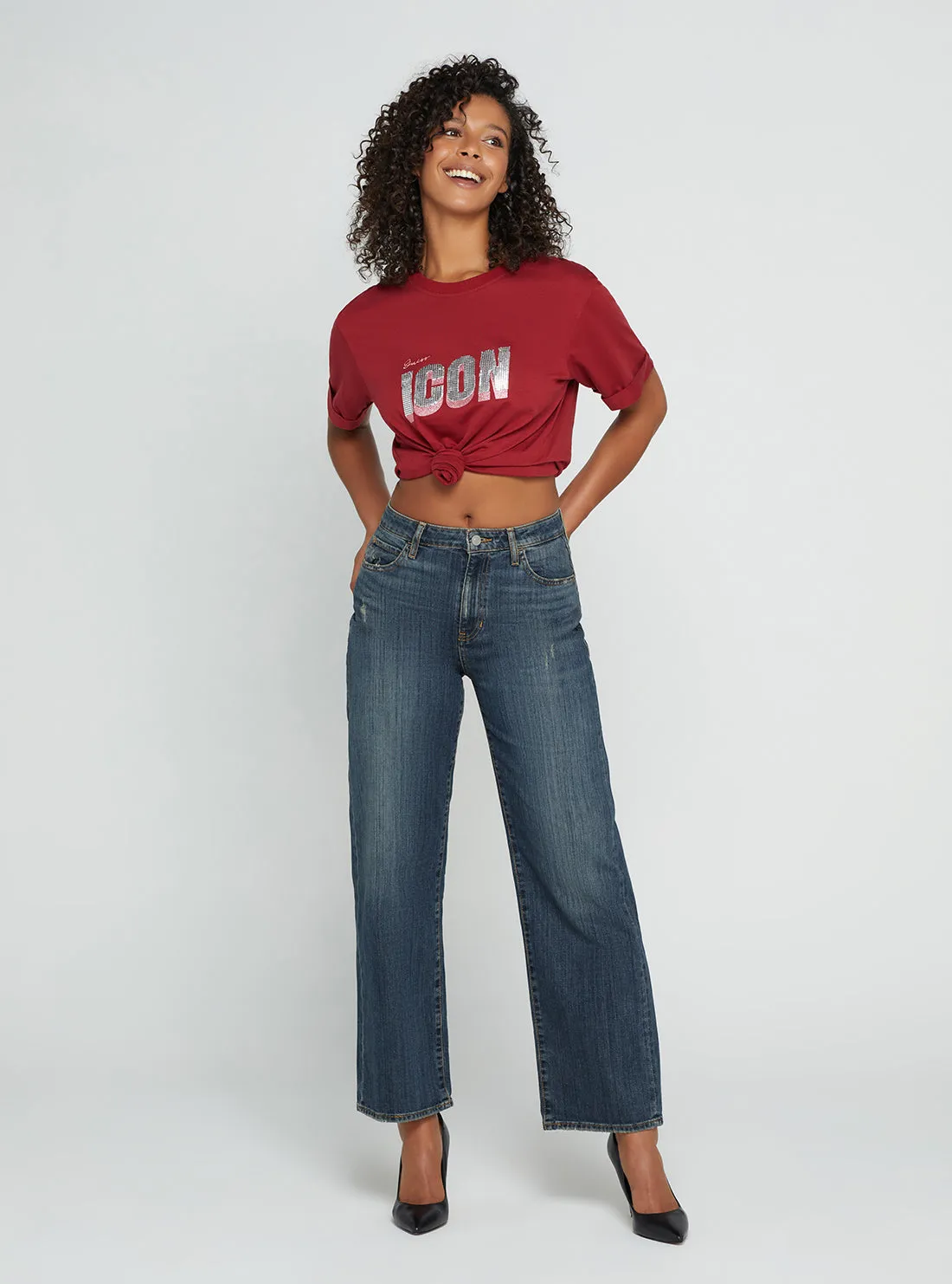 Eco High-Rise 90s Boyfriend Denim Jeans In Waterton Blue Wash