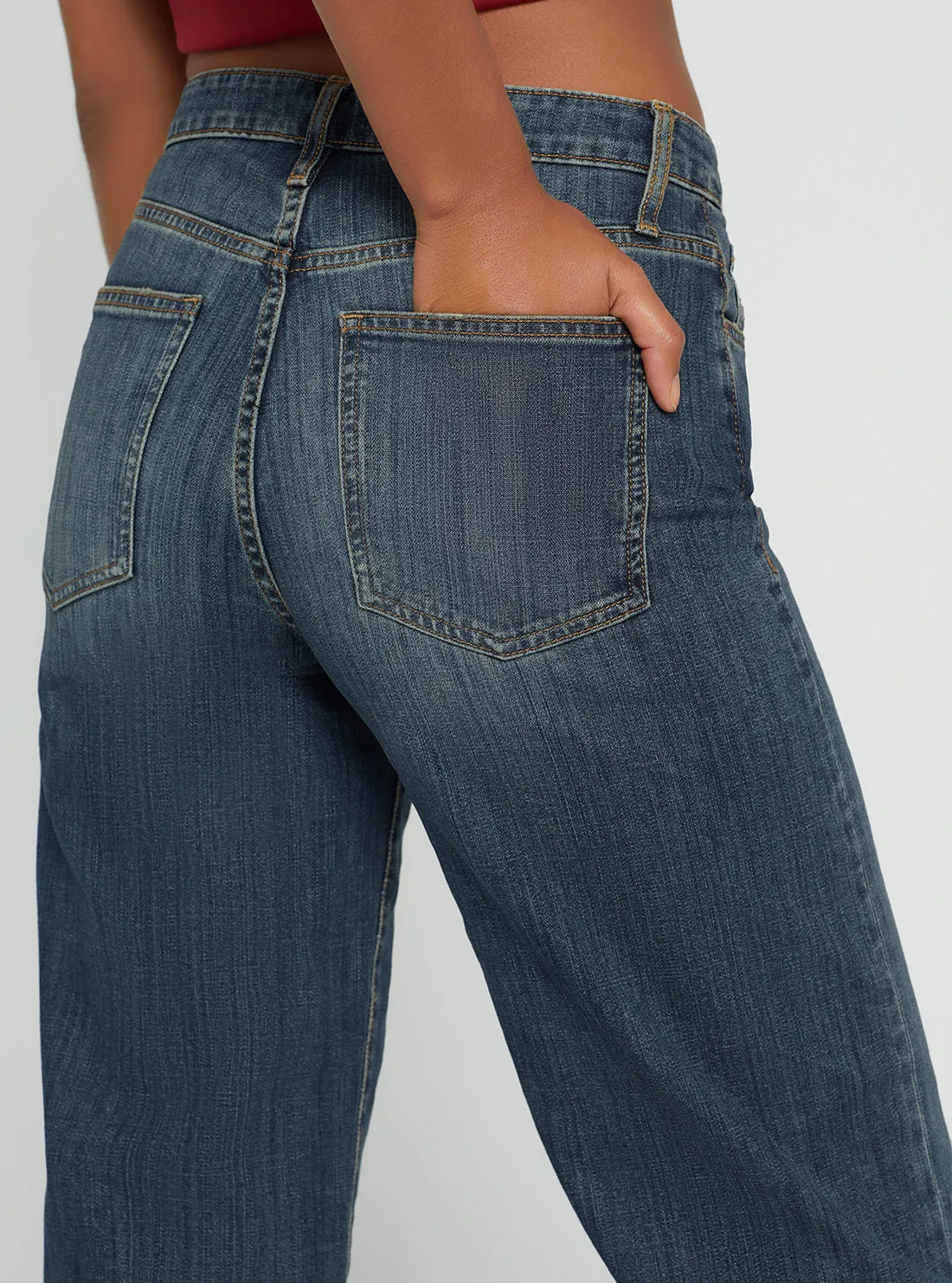 Eco High-Rise 90s Boyfriend Denim Jeans In Waterton Blue Wash