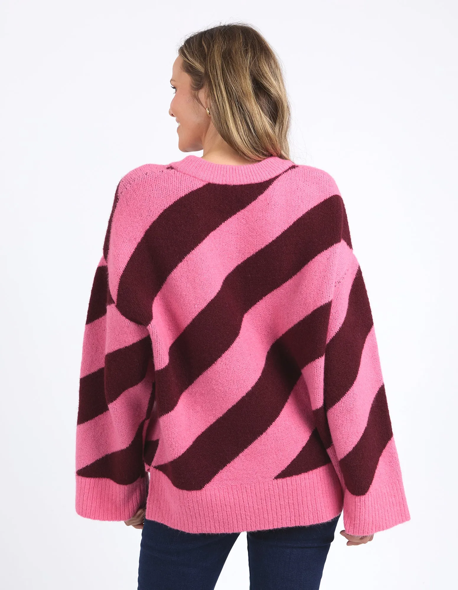 Elm Sage Diagonal Stripe Knit Pink Geranium/Merlot Stripe