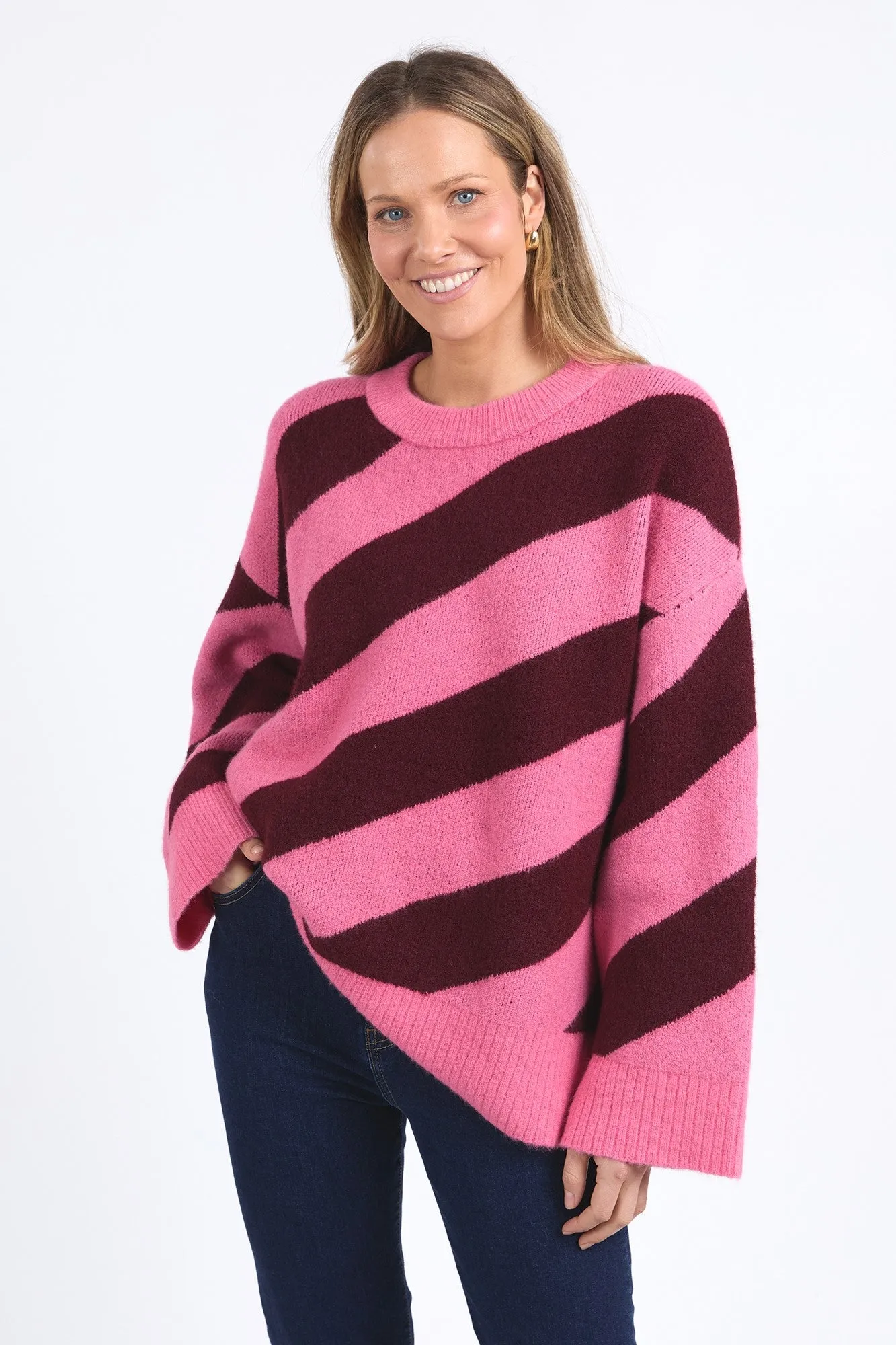 Elm Sage Diagonal Stripe Knit Pink Geranium/Merlot Stripe