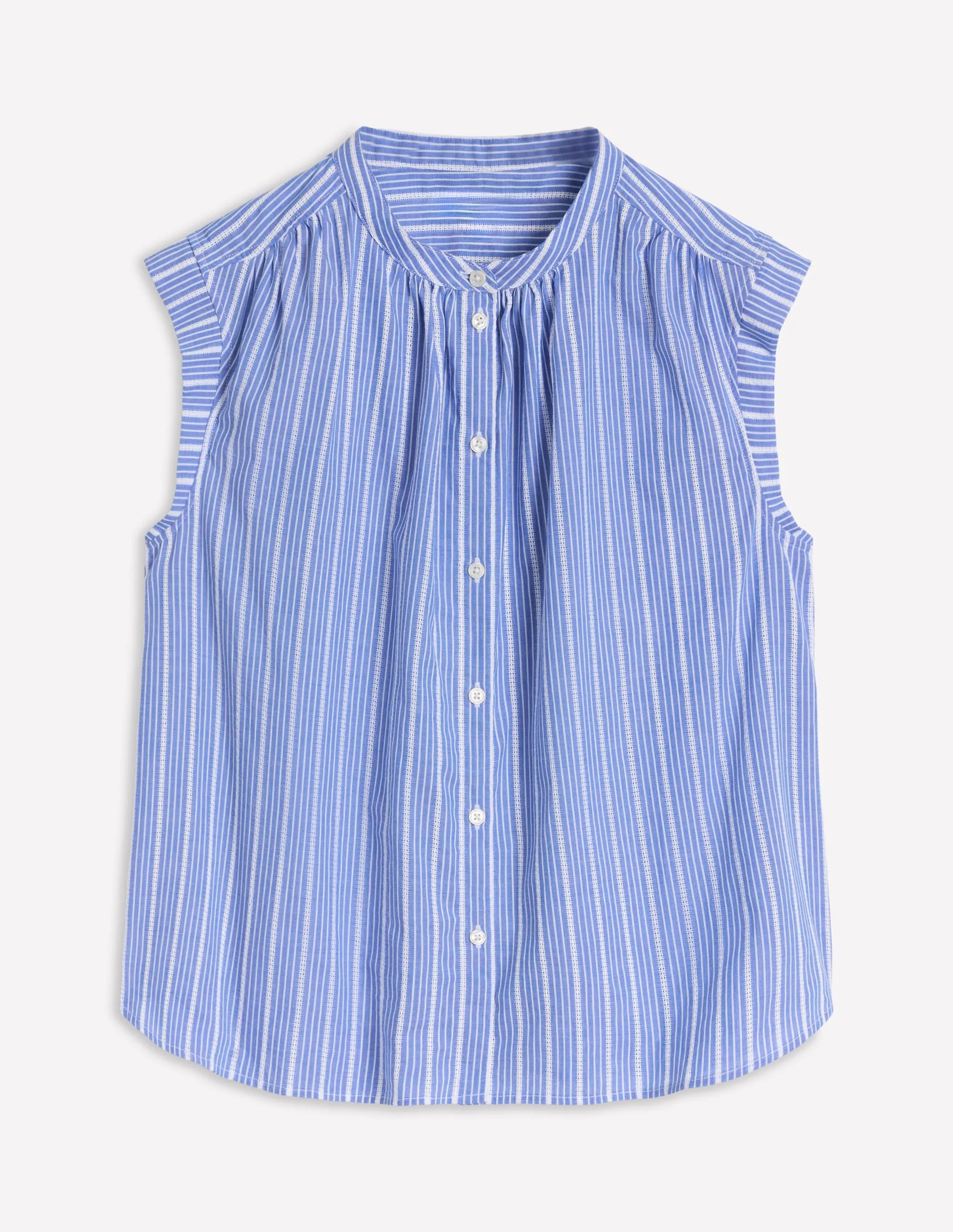 Fabric Interest Everyday Top-Blue. Ivory Stripe