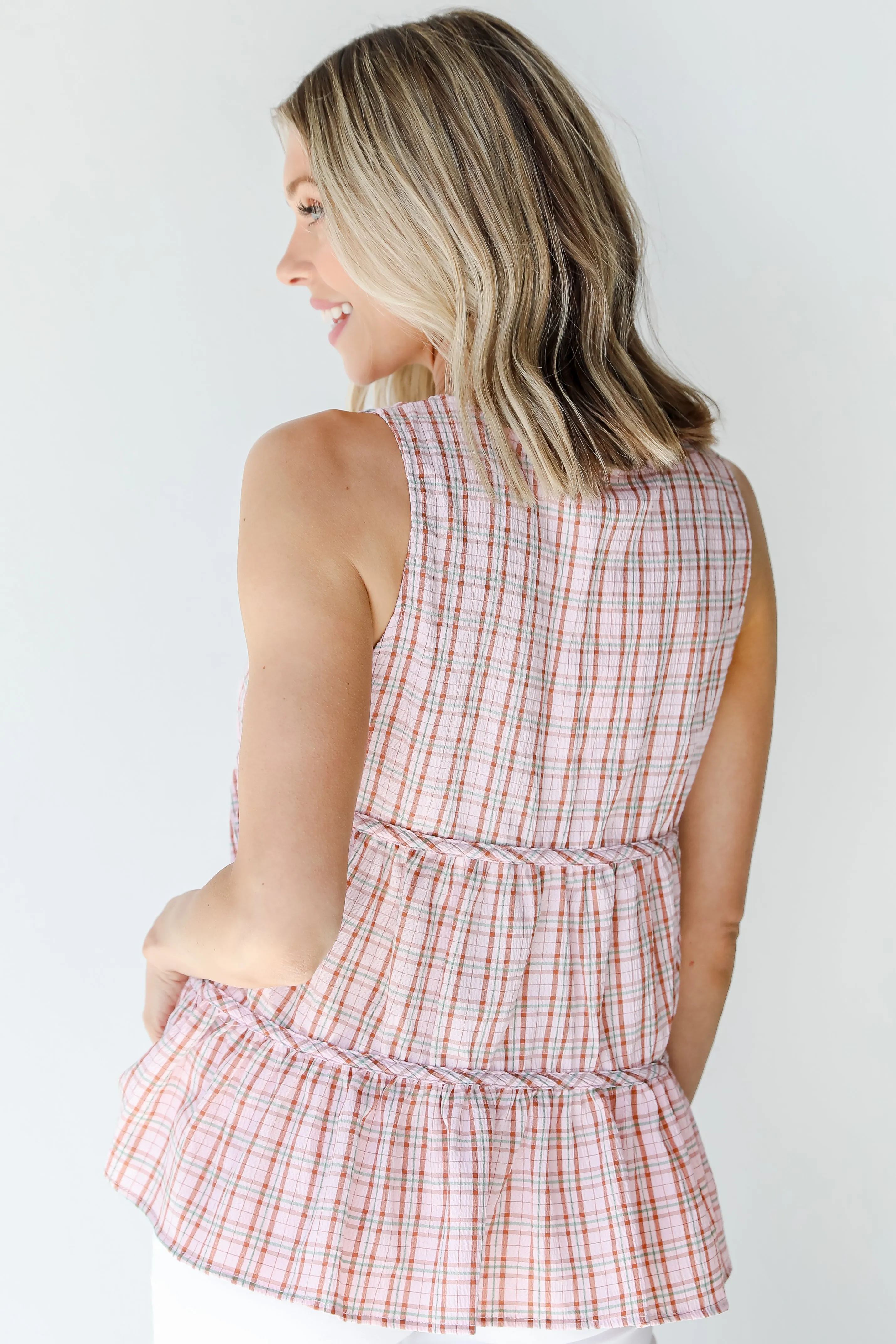 FINAL SALE - Follow The Sun Plaid Tiered Tank