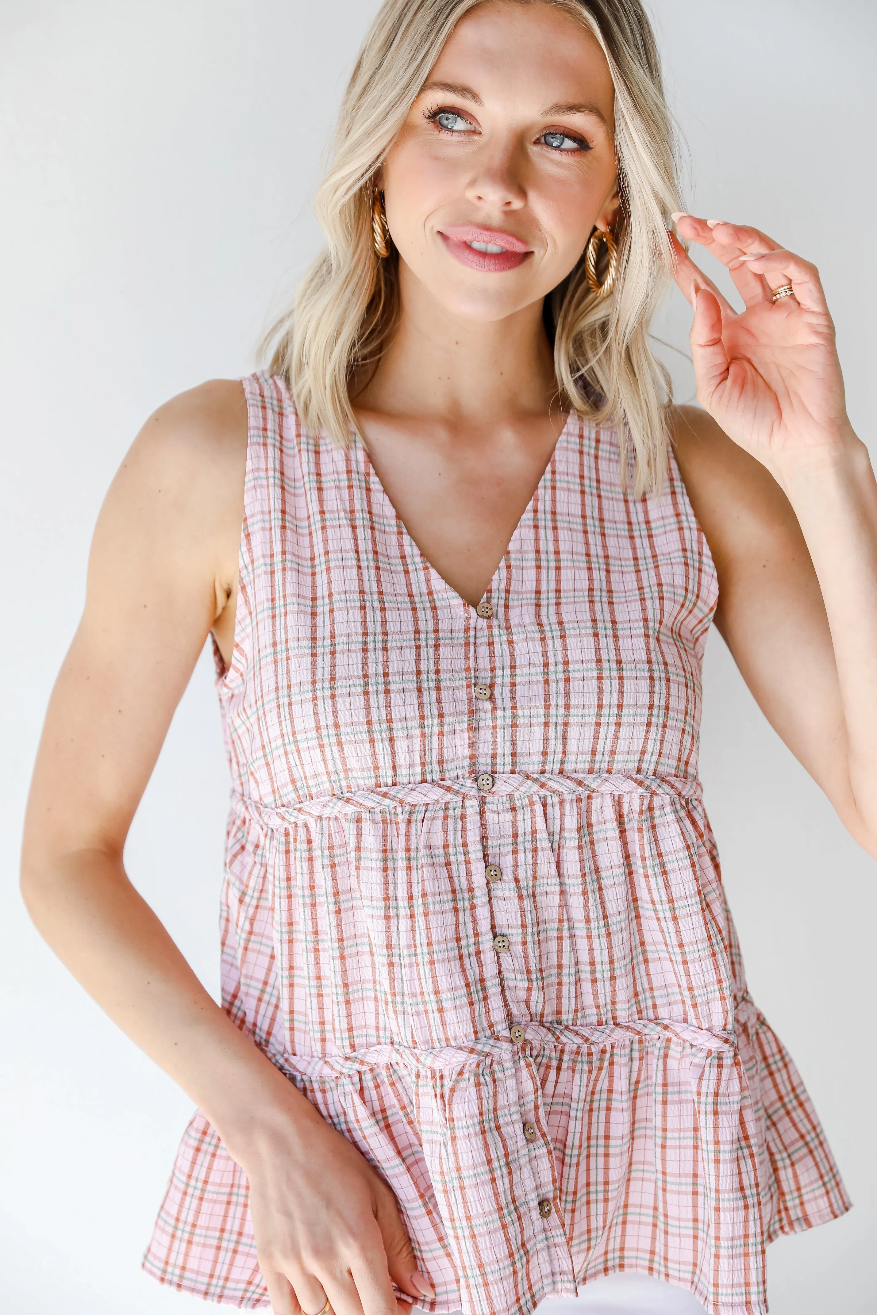 FINAL SALE - Follow The Sun Plaid Tiered Tank