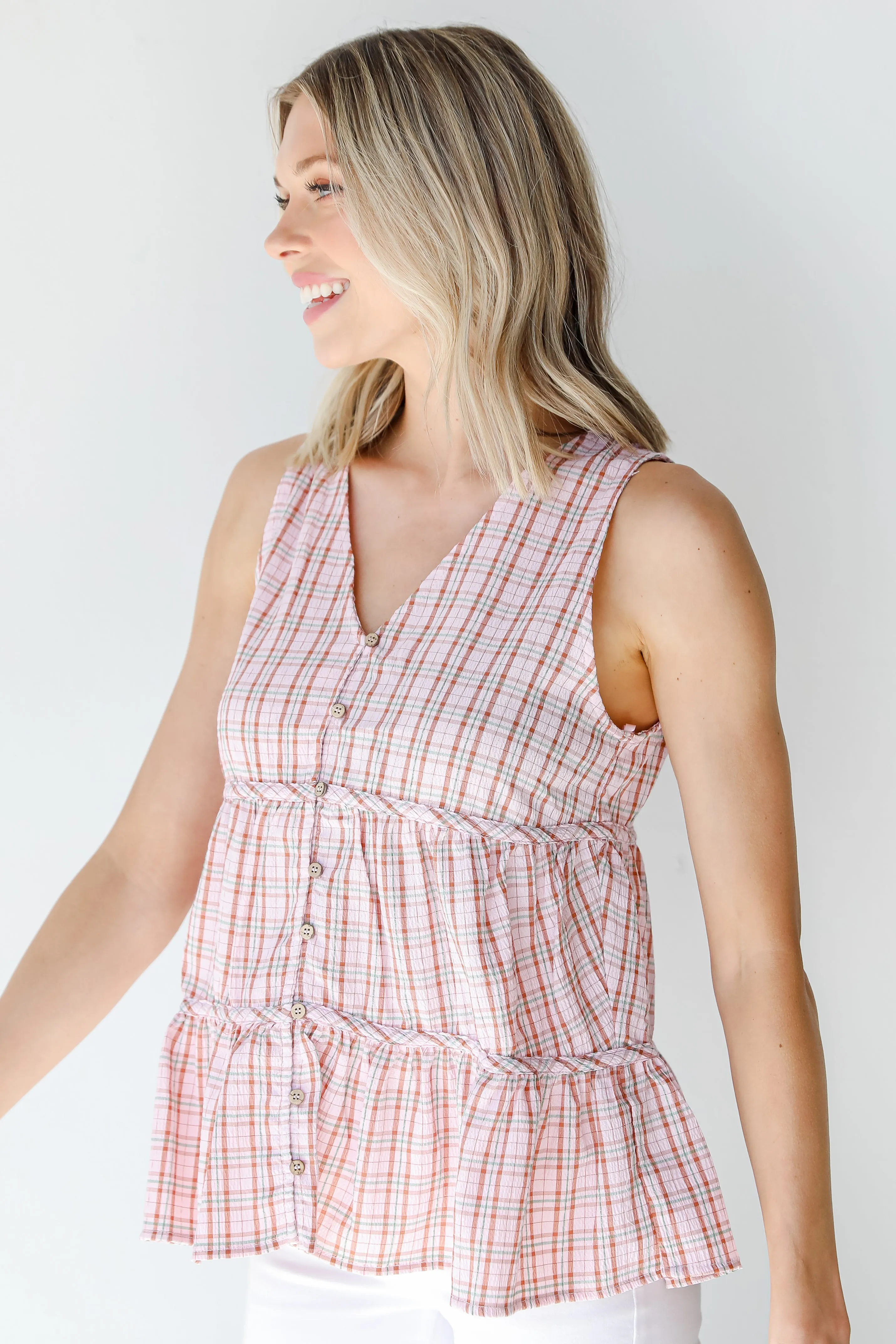 FINAL SALE - Follow The Sun Plaid Tiered Tank