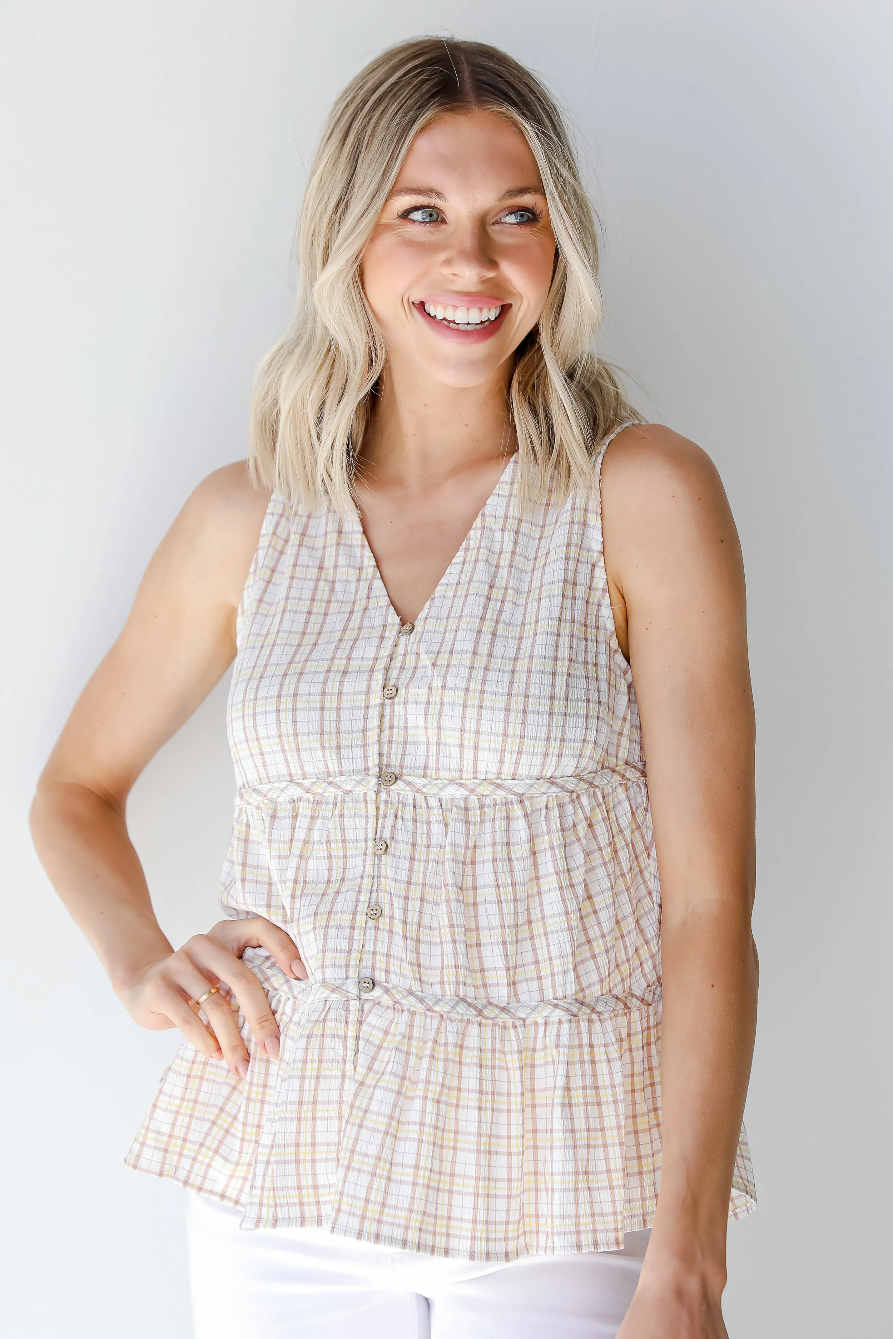 FINAL SALE - Follow The Sun Plaid Tiered Tank