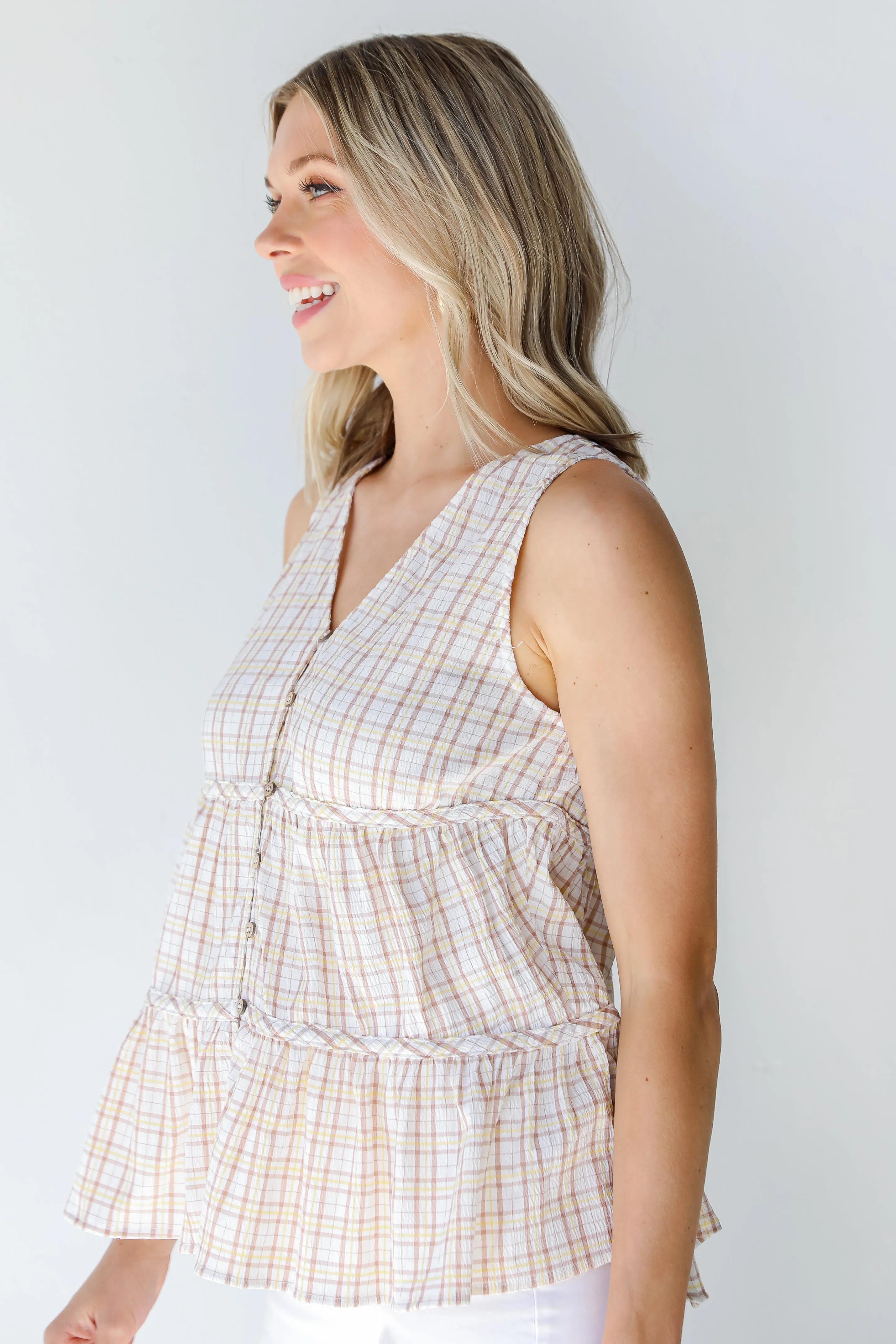 FINAL SALE - Follow The Sun Plaid Tiered Tank