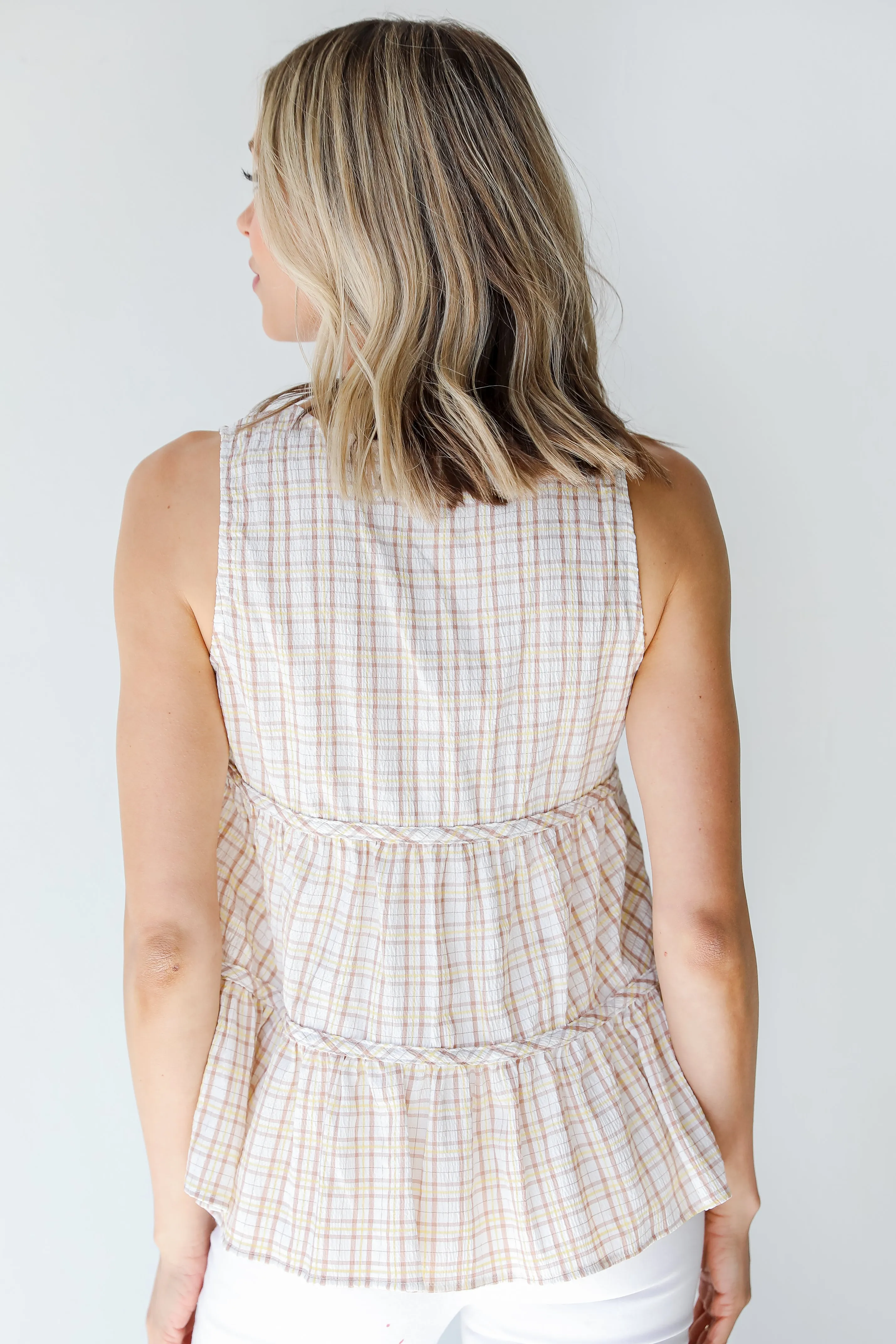 FINAL SALE - Follow The Sun Plaid Tiered Tank