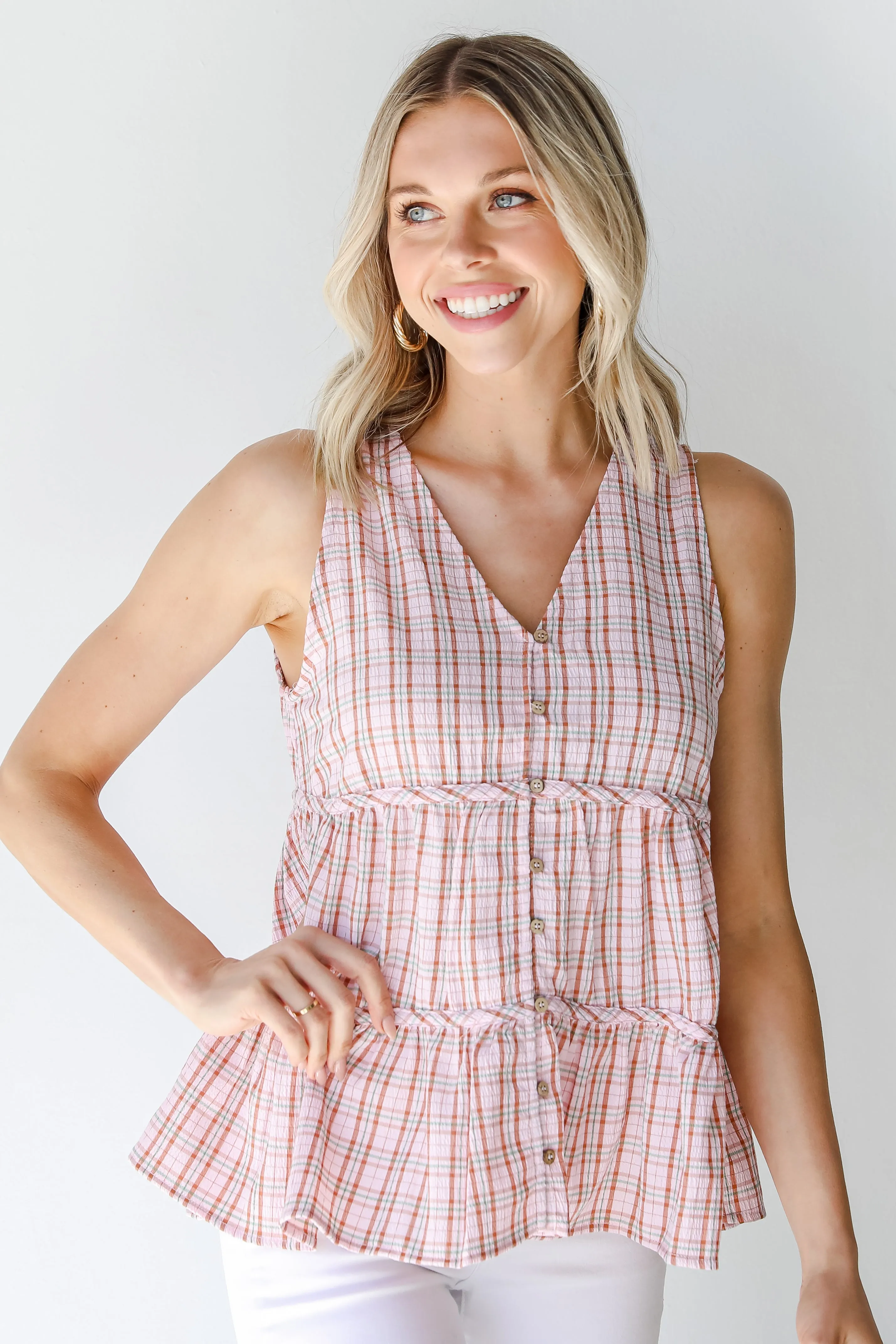 FINAL SALE - Follow The Sun Plaid Tiered Tank