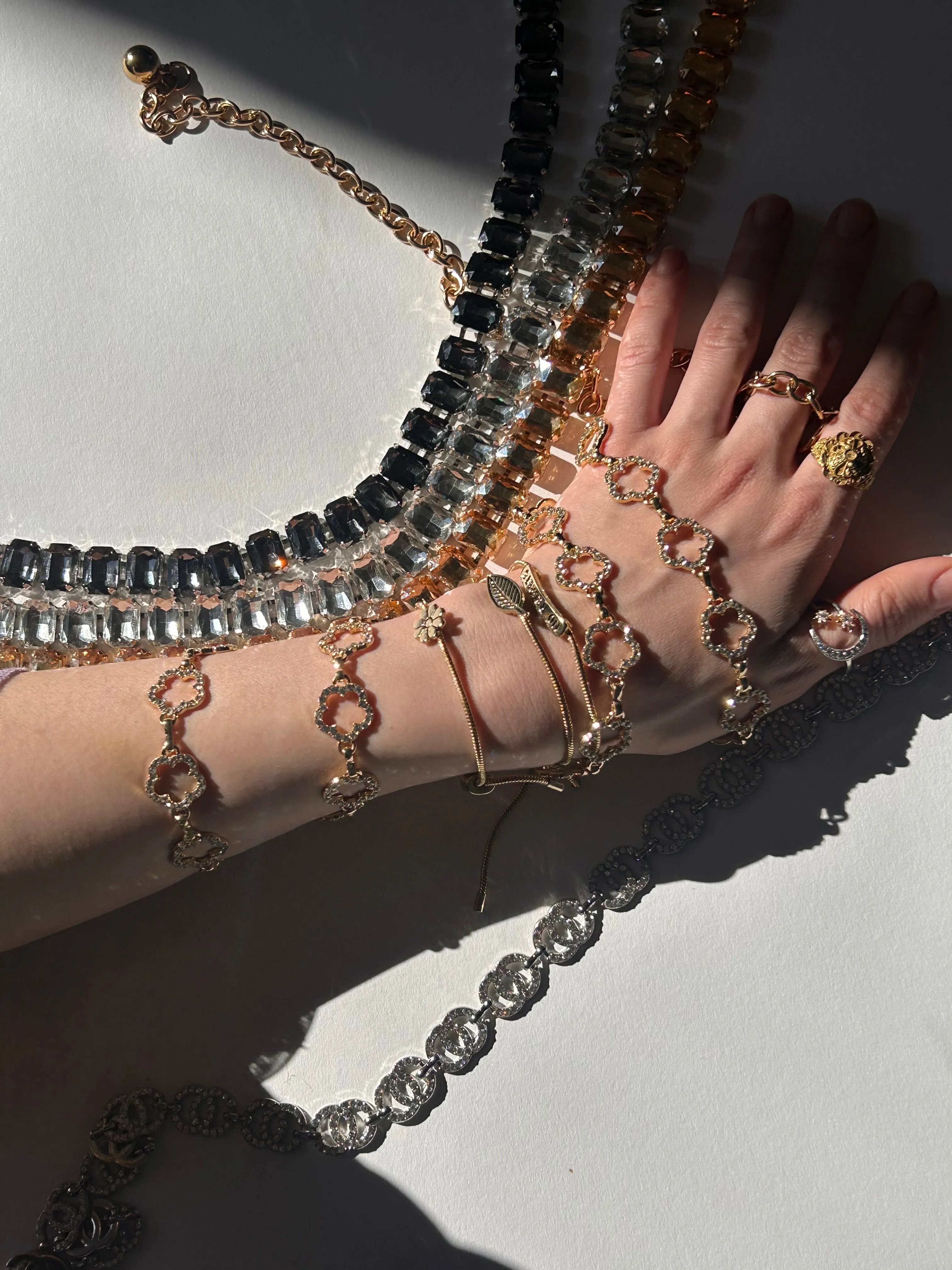 Five Petal Floral Rhinestone Chain Belt