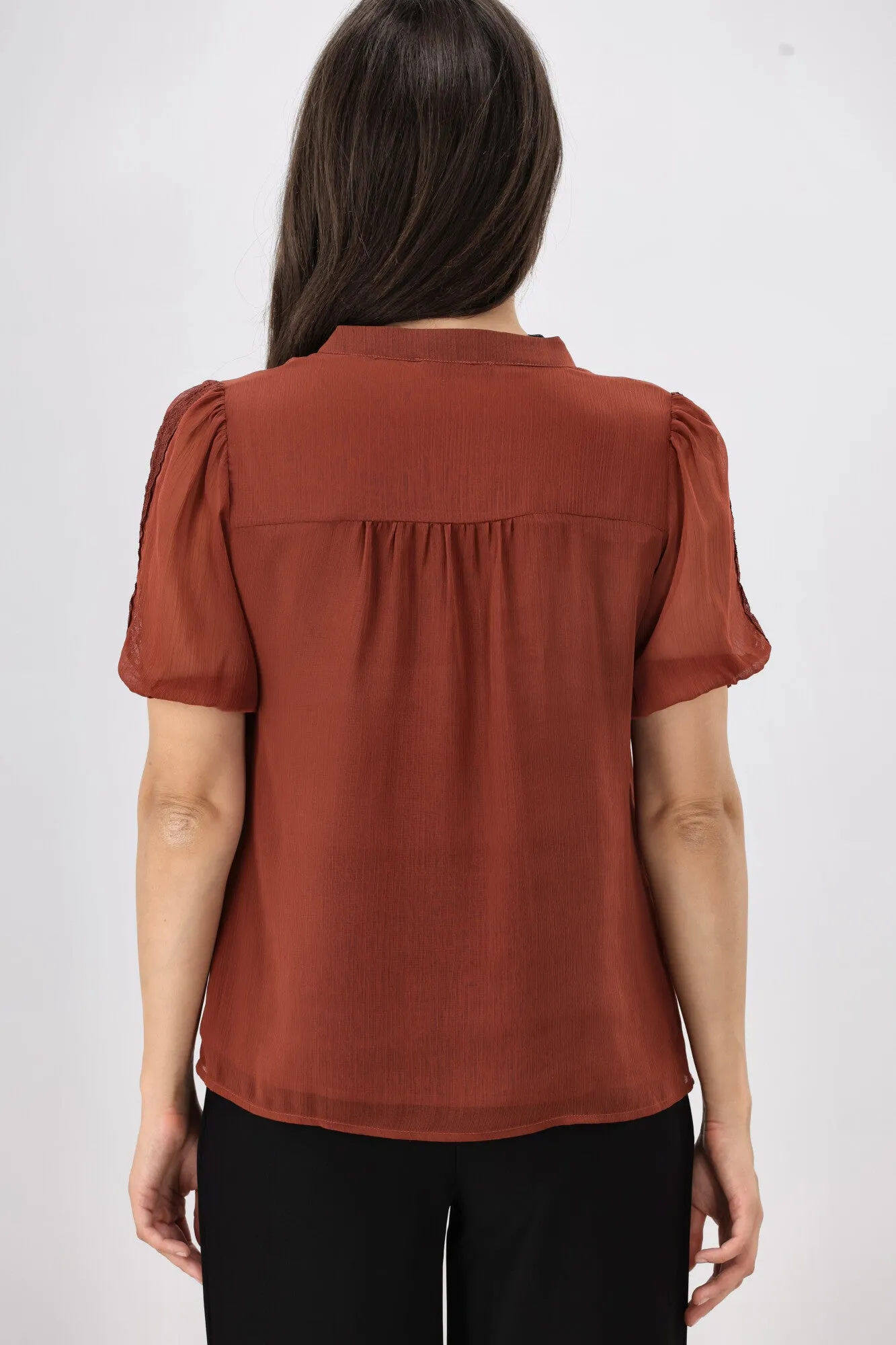 Gloss by Shine On Elin Lace Pin Tuck Blouse Coffee