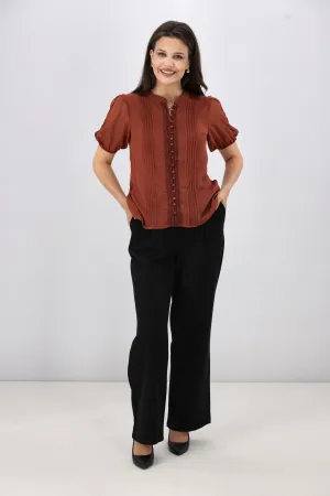 Gloss by Shine On Elin Lace Pin Tuck Blouse Coffee
