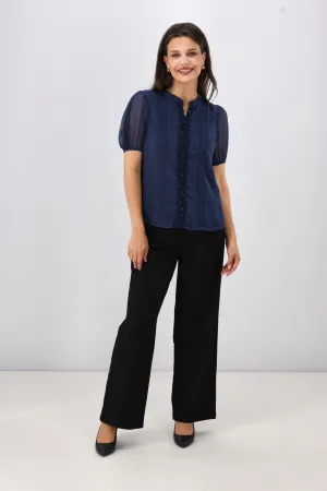 Gloss by Shine On Elin Lace Pin Tuck Blouse Midnight