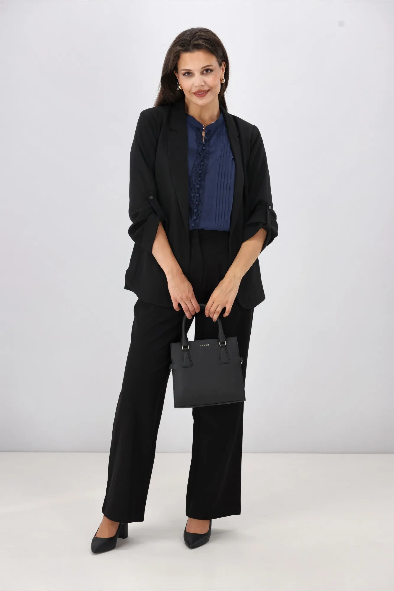Gloss by Shine On Elin Lace Pin Tuck Blouse Midnight