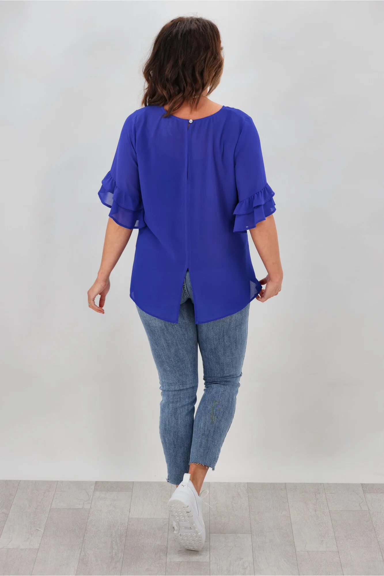 Gloss by Shine On Harper Frill Sleeve Top Cobalt