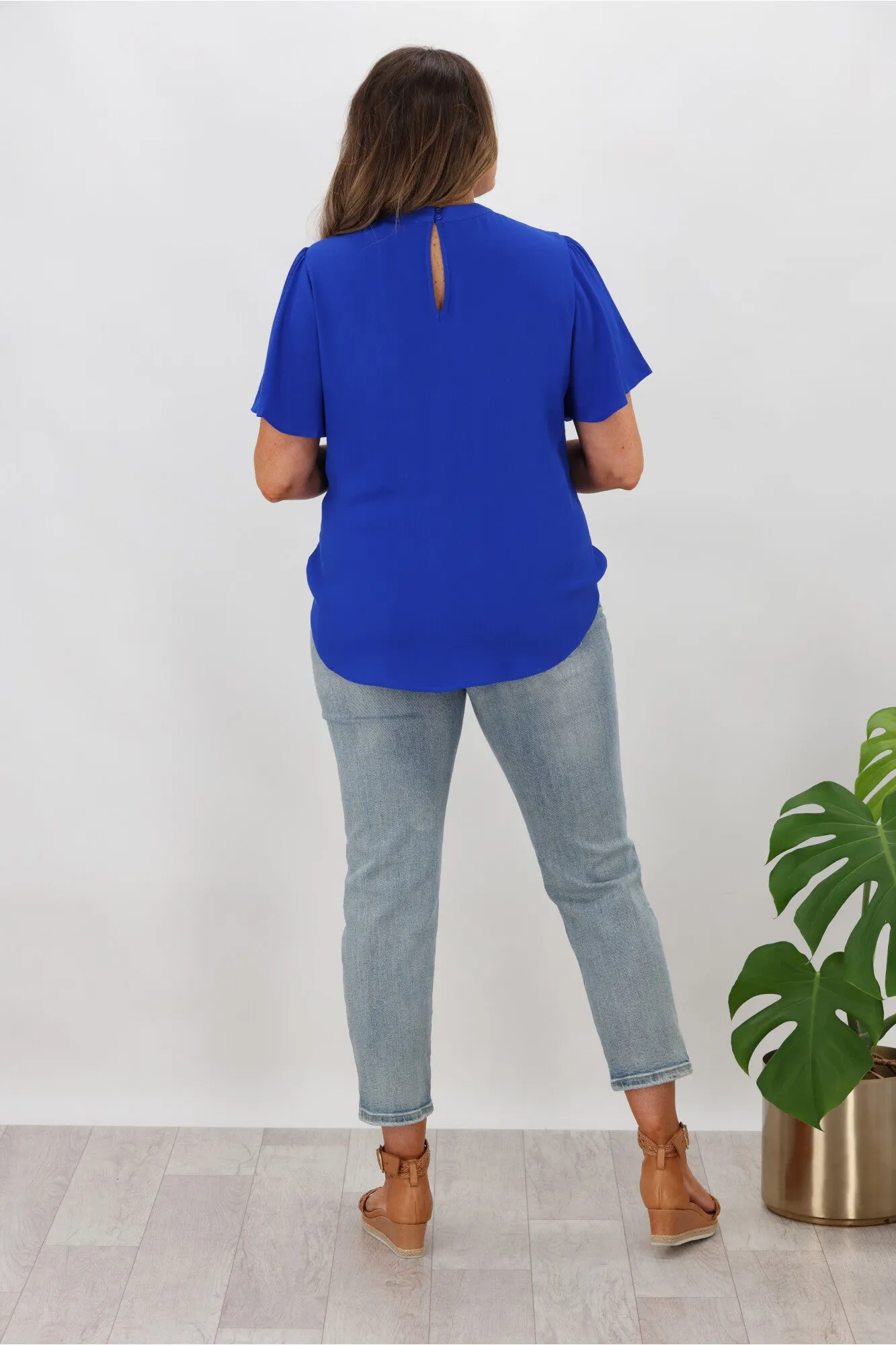 Gloss by Shine On Maria Crossover Front High Neck Blouse Cobalt