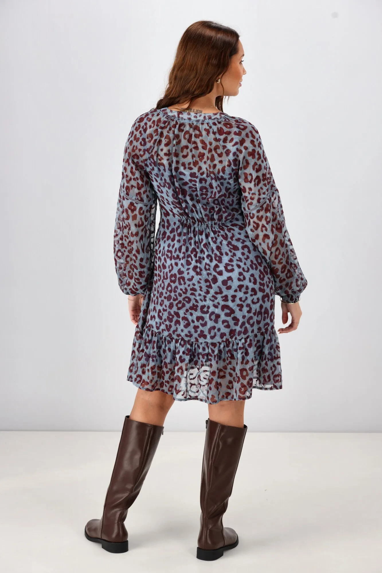 Gloss The Label Anais Empire Line Dress Blue Animal Print