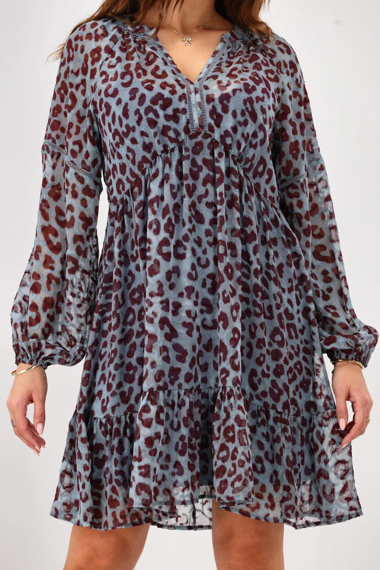 Gloss The Label Anais Empire Line Dress Blue Animal Print