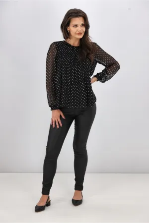 Gloss the Label Olsen Shirred Detail Top Black Polka Dot