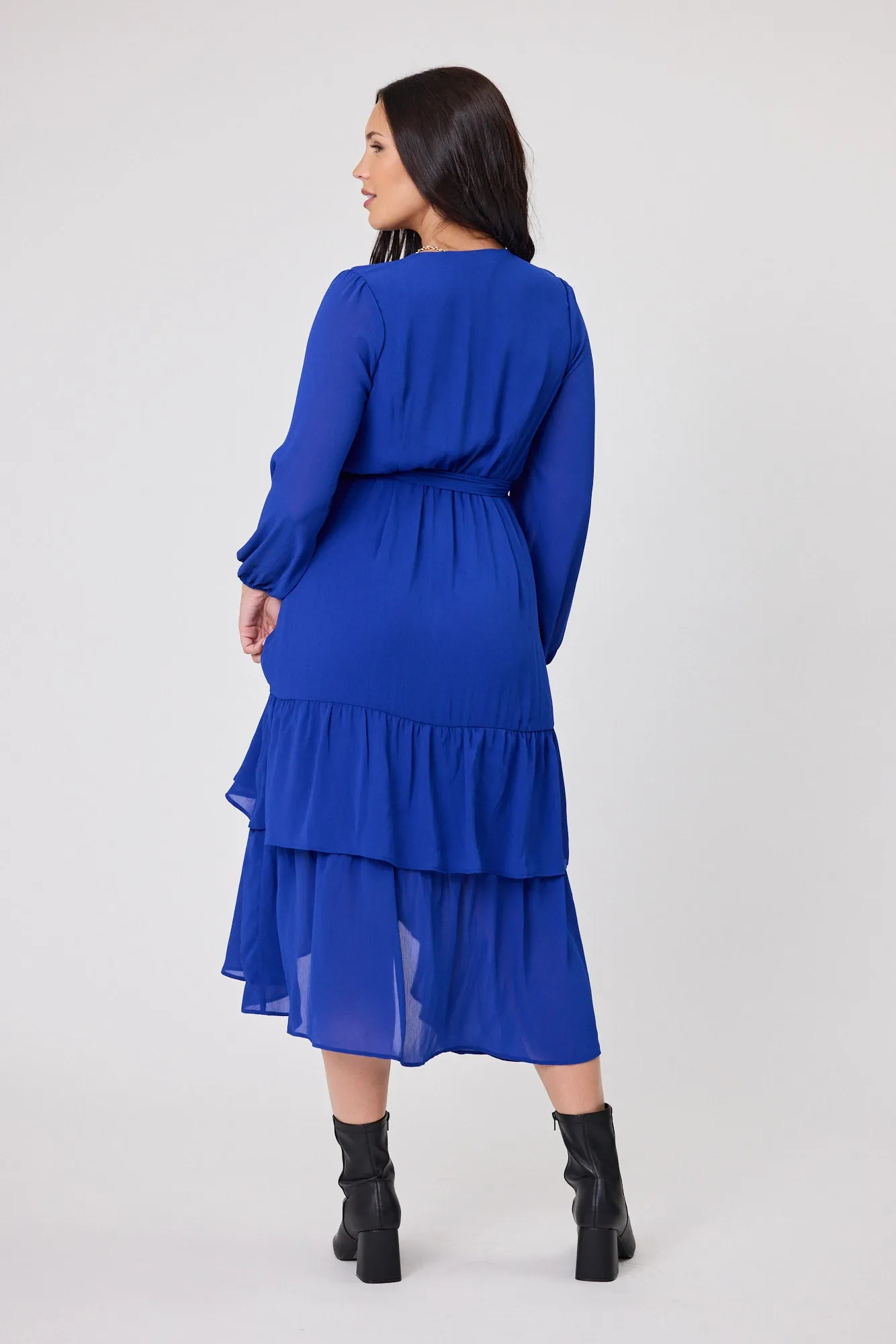 Gloss The Label Peta Ruffle Mock Wrap Dress Blue