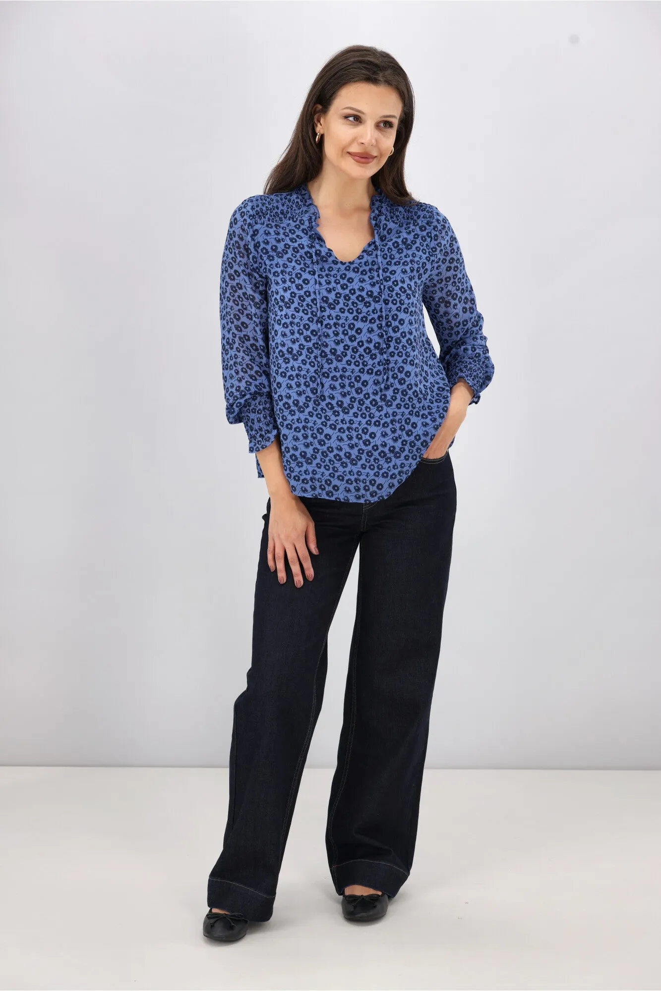 Gloss The Label Rosalia Shirred Bodice Top Azure