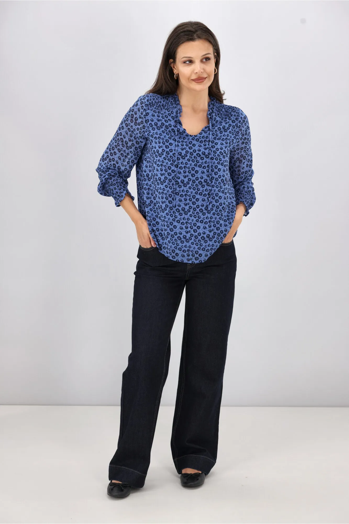 Gloss The Label Rosalia Shirred Bodice Top Azure