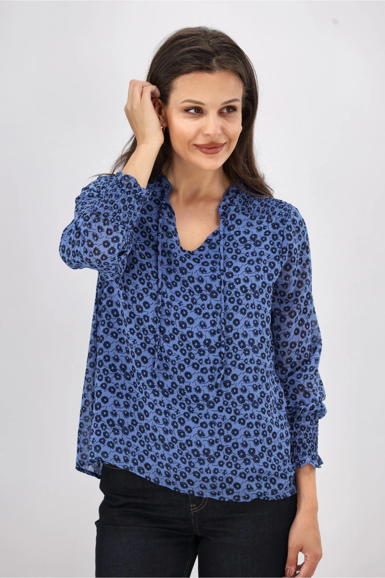 Gloss The Label Rosalia Shirred Bodice Top Azure