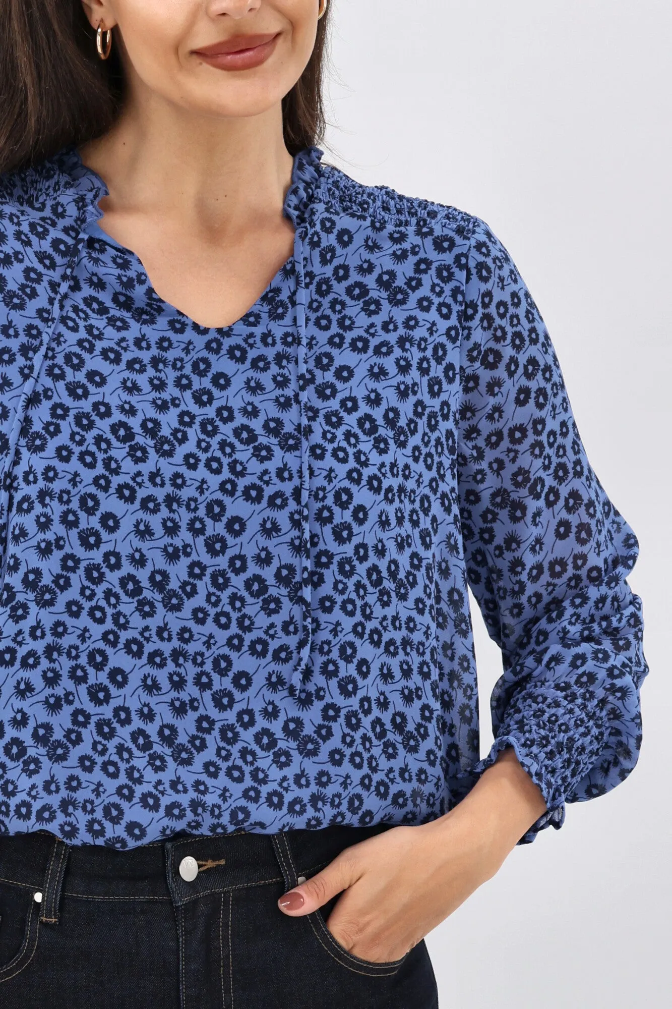 Gloss The Label Rosalia Shirred Bodice Top Azure