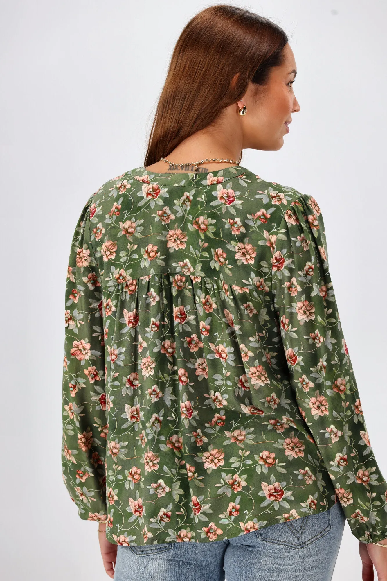 Gloss The Label Zinnia Mandarin Collar Blouse Botanical Floral