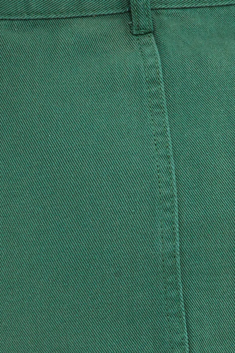 Green Mid Rise Cargo Mini Denim Skirt