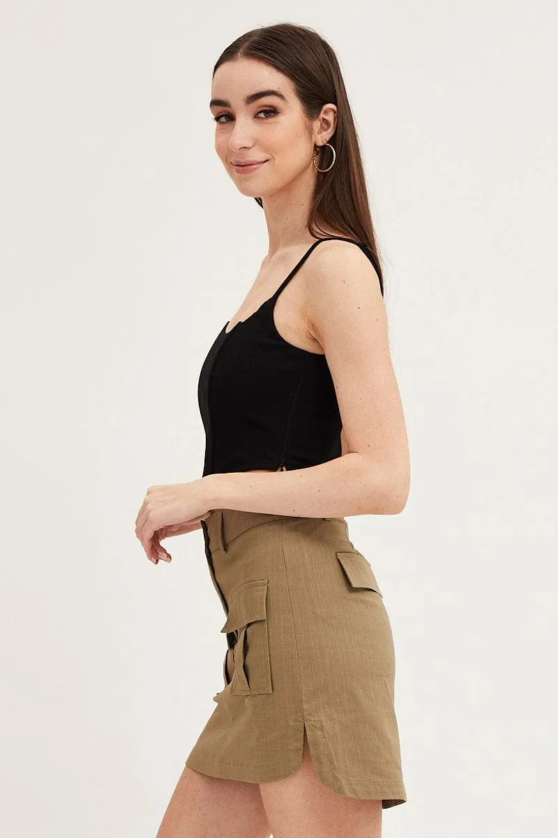 Green Mini Skirt High Rise Utility