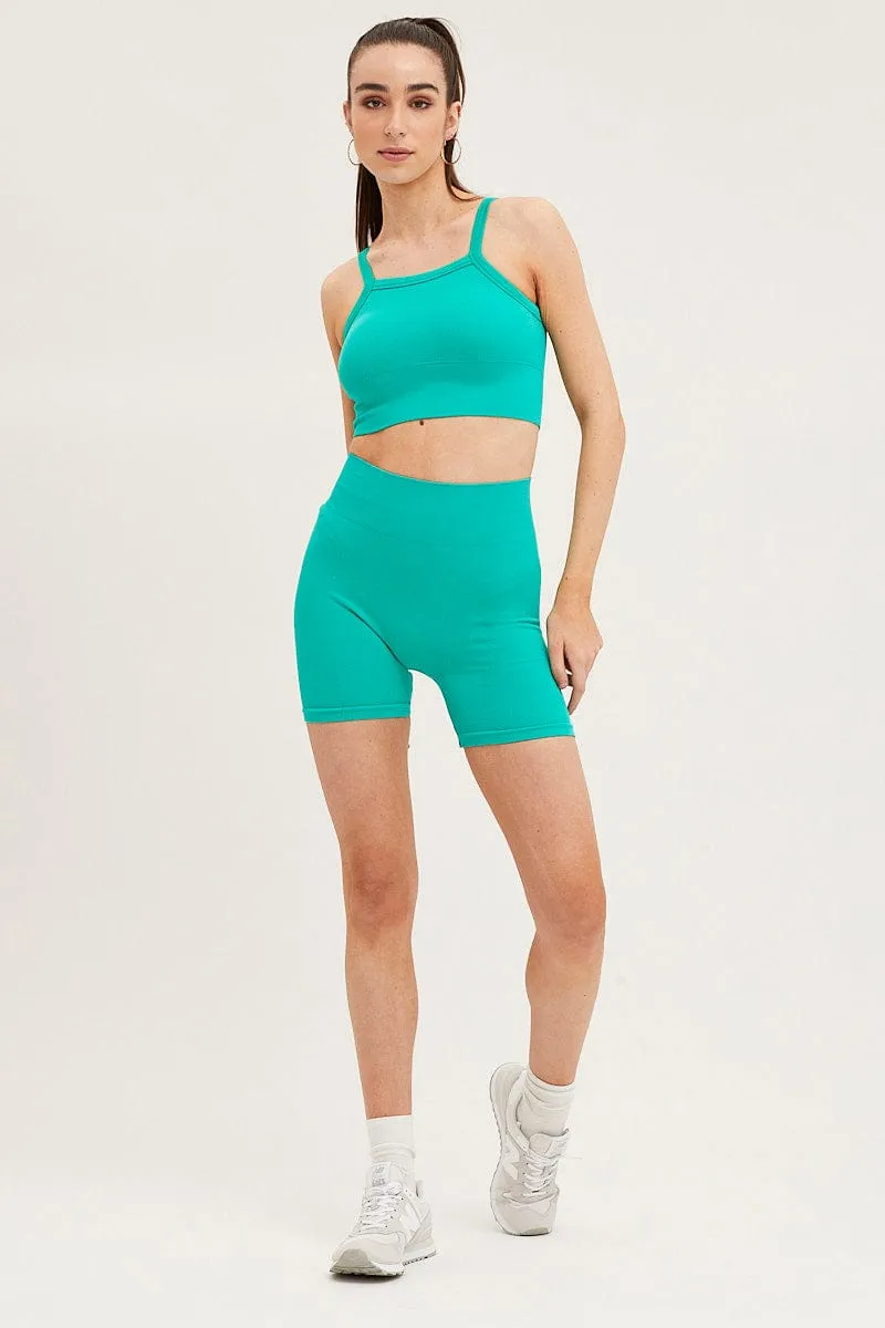Green Seamless Rib Bike Short