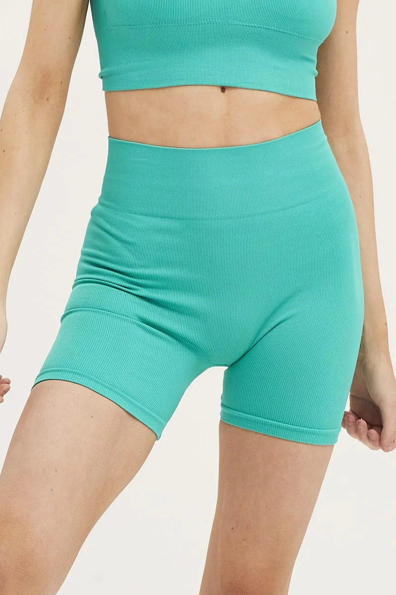 Green Seamless Rib Bike Short