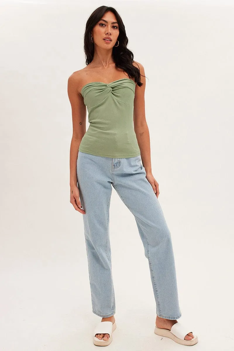 Green Twist Front Ribbed Sleeveless Top