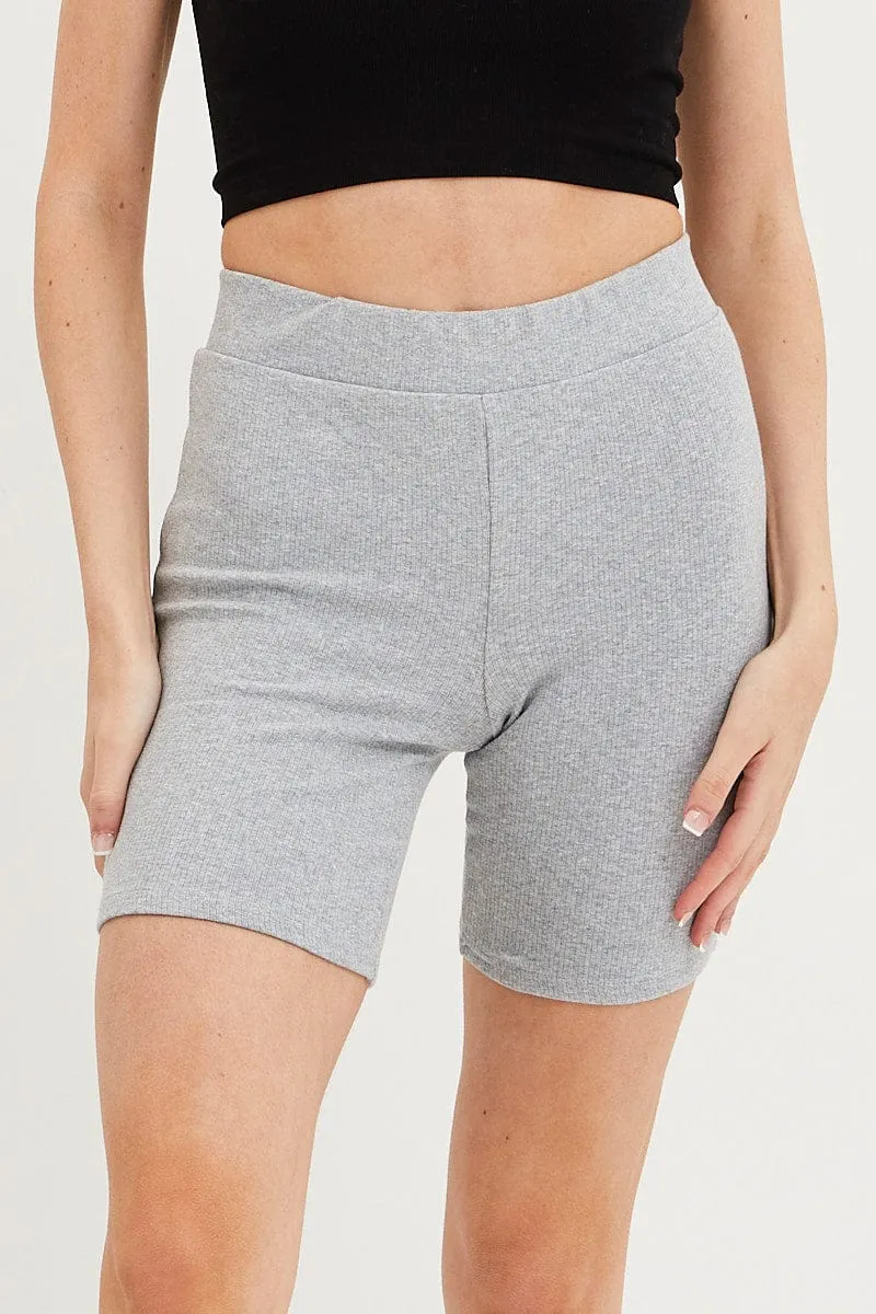 Grey Biker Shorts High Rise
