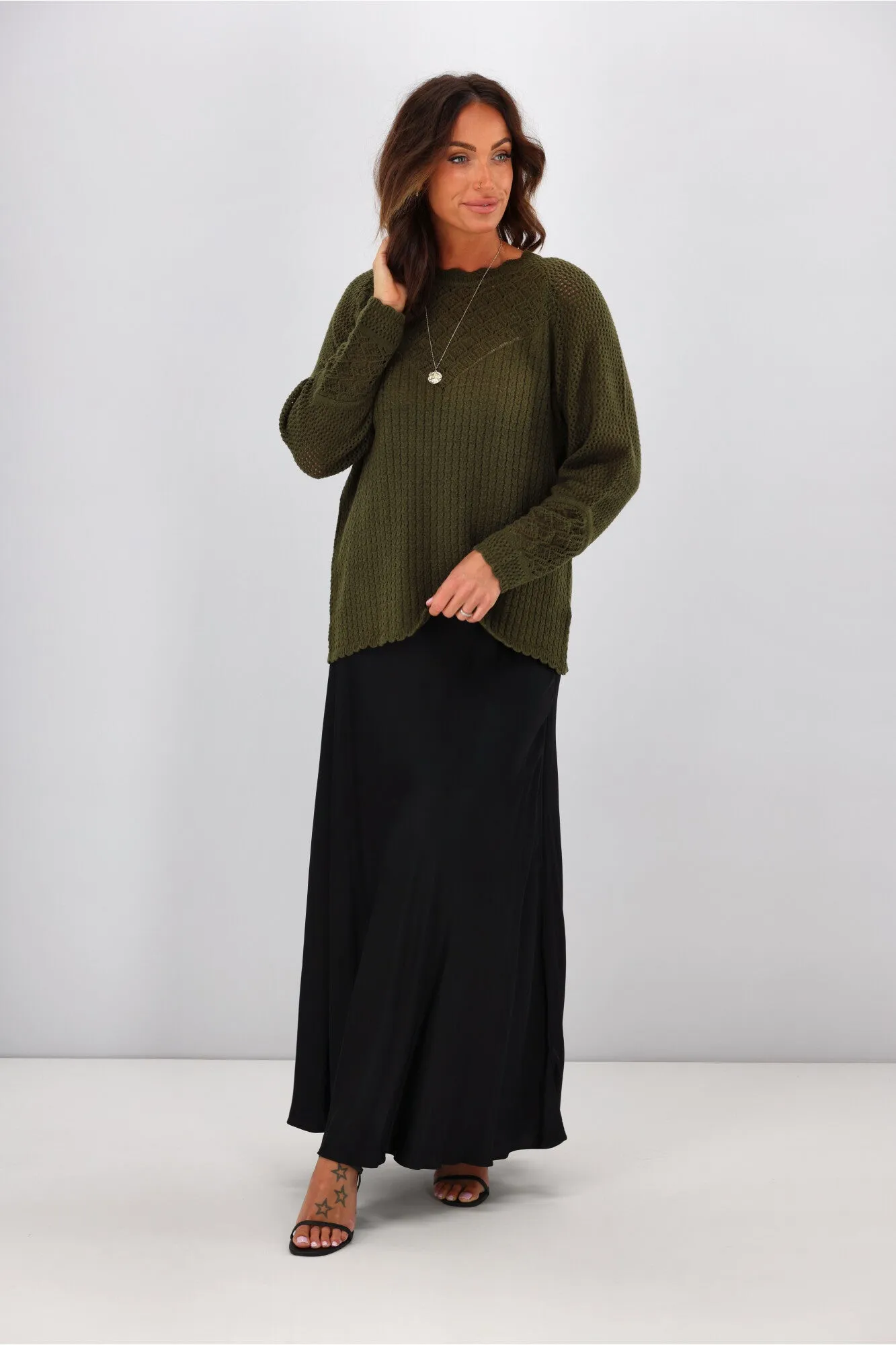 Jane James Feefee Pointelle Sweater Moss