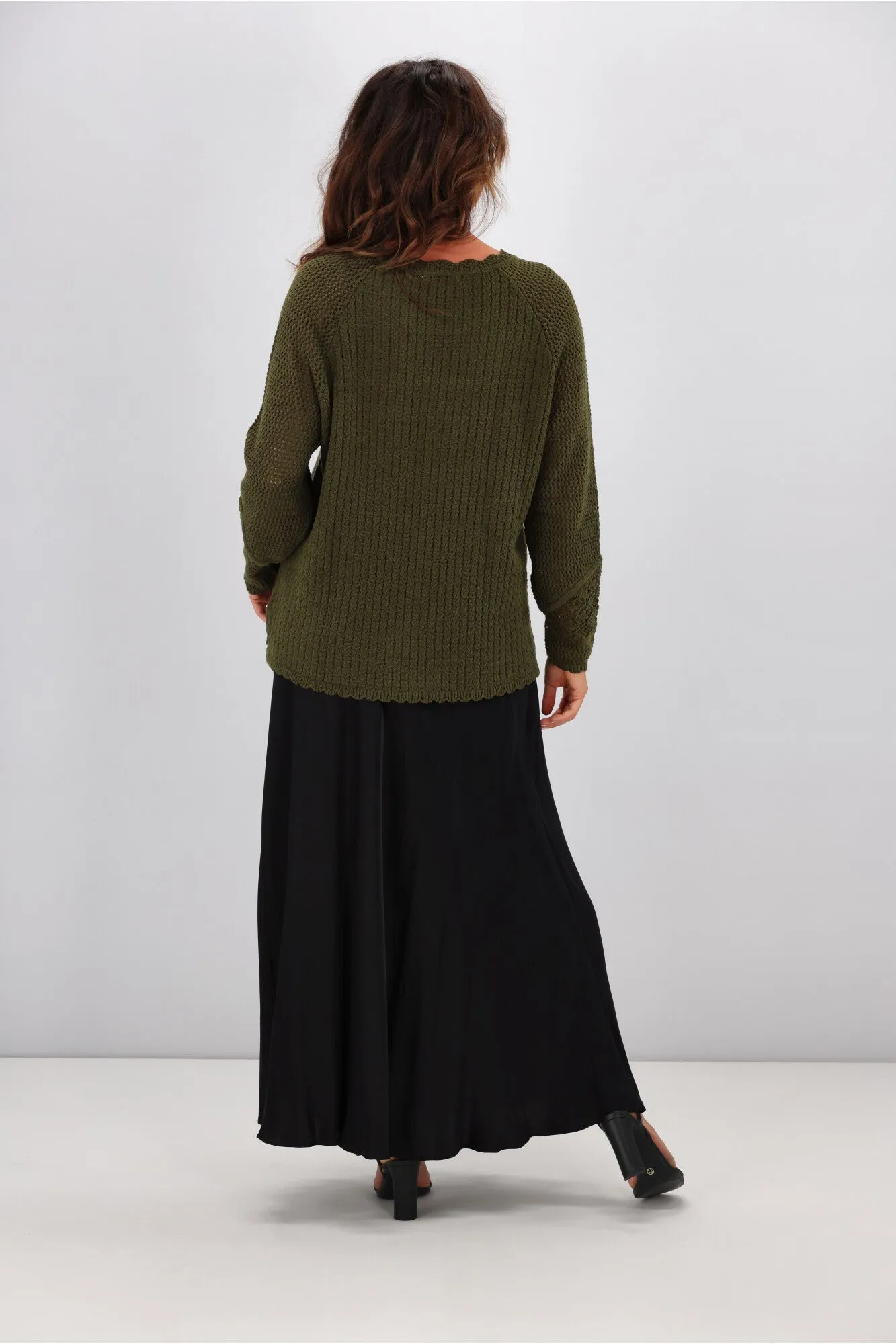 Jane James Feefee Pointelle Sweater Moss